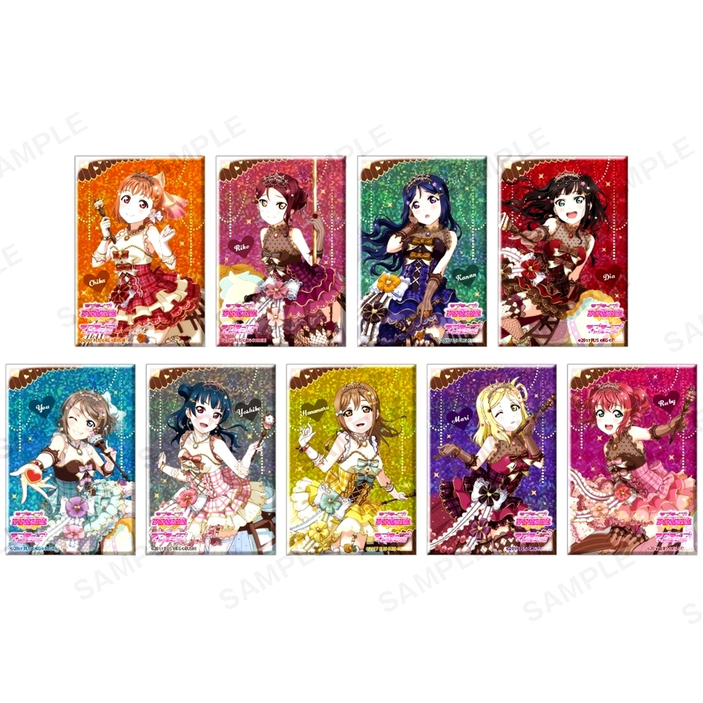 Set of 9 Aqours Love Live! School Idol Festival Square Hologram Button Collection Valentine Part 2 Ver. [USED]
