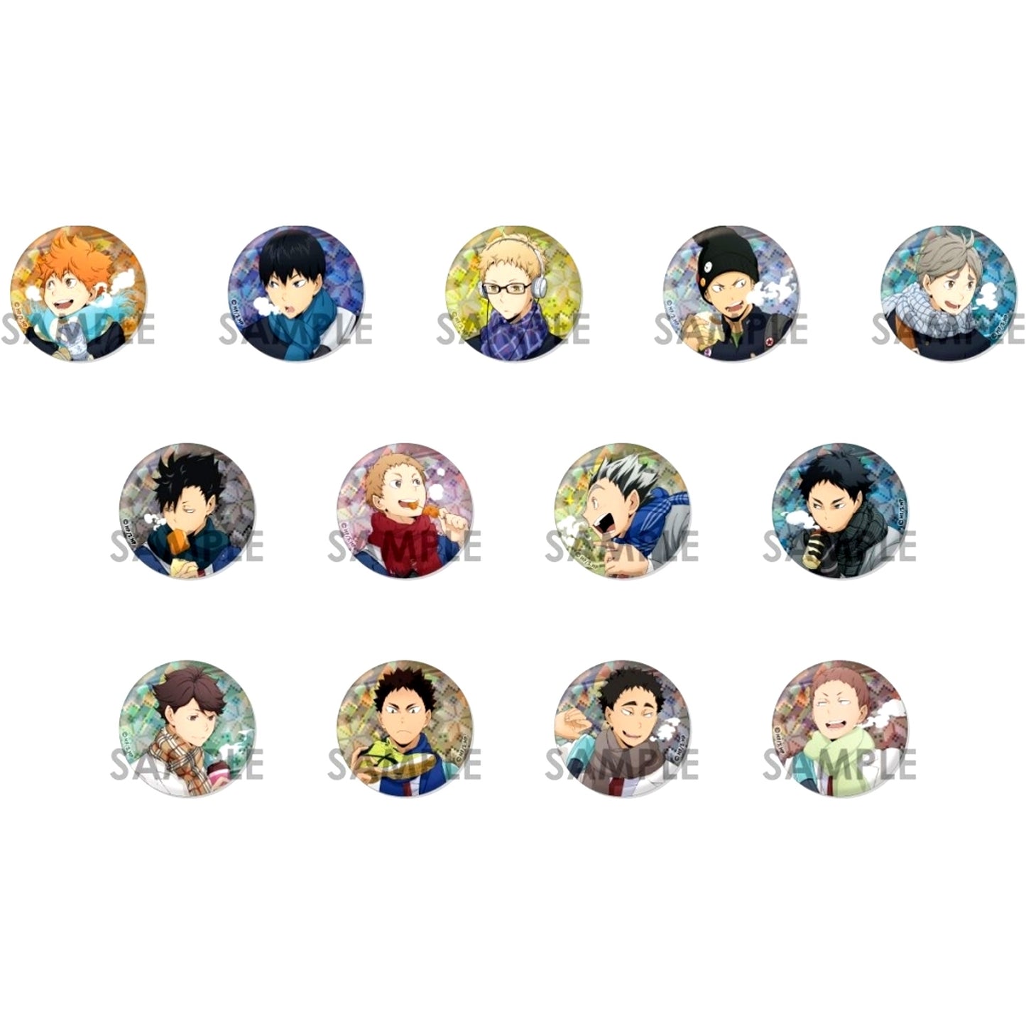 Set of 13 Haikyu!! Trading Hologram Button Autumn & Winter [USED]