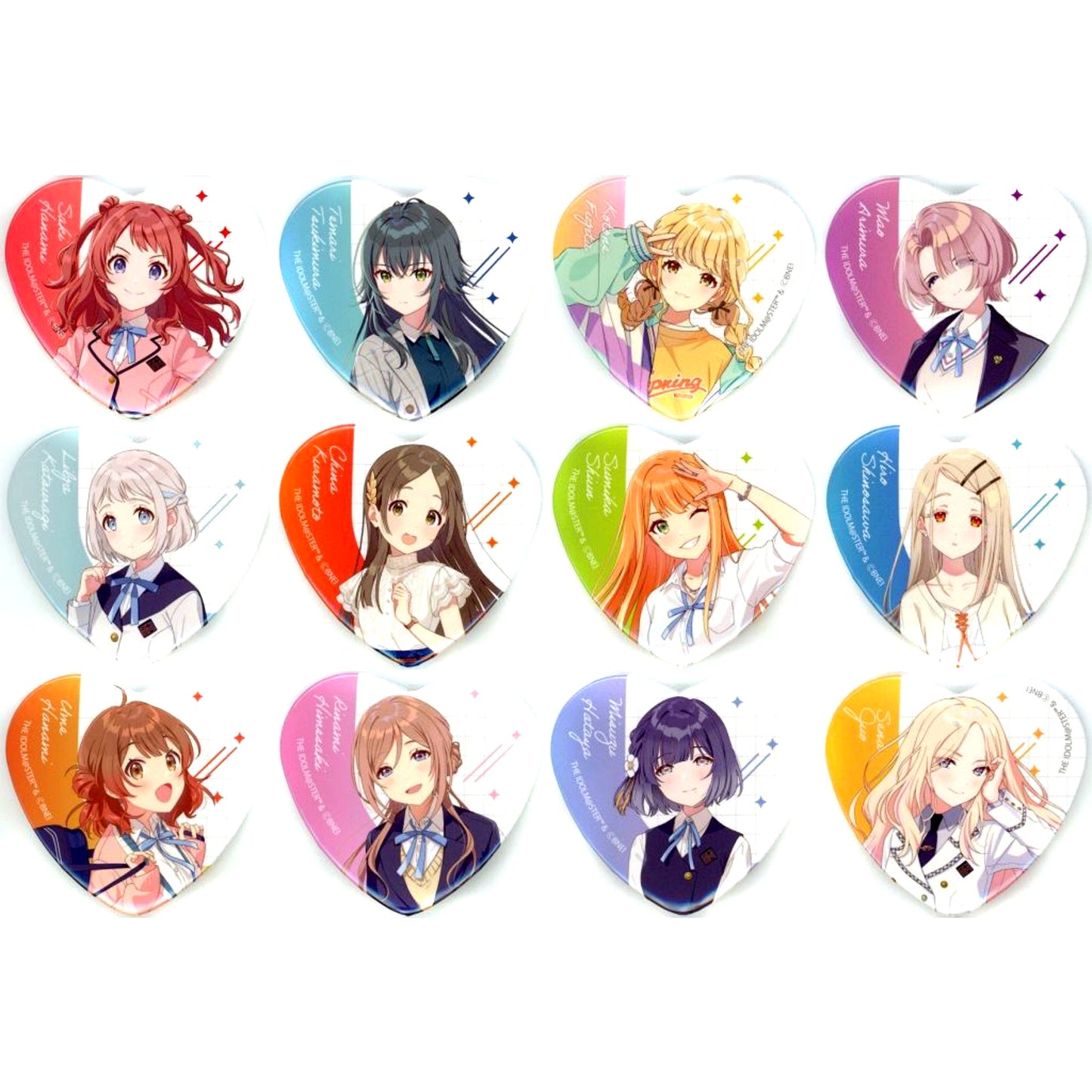 Set of 12 Gakuen Idolmaster Trading Heart Shaped Badge FAN+Life Limited [USED]
