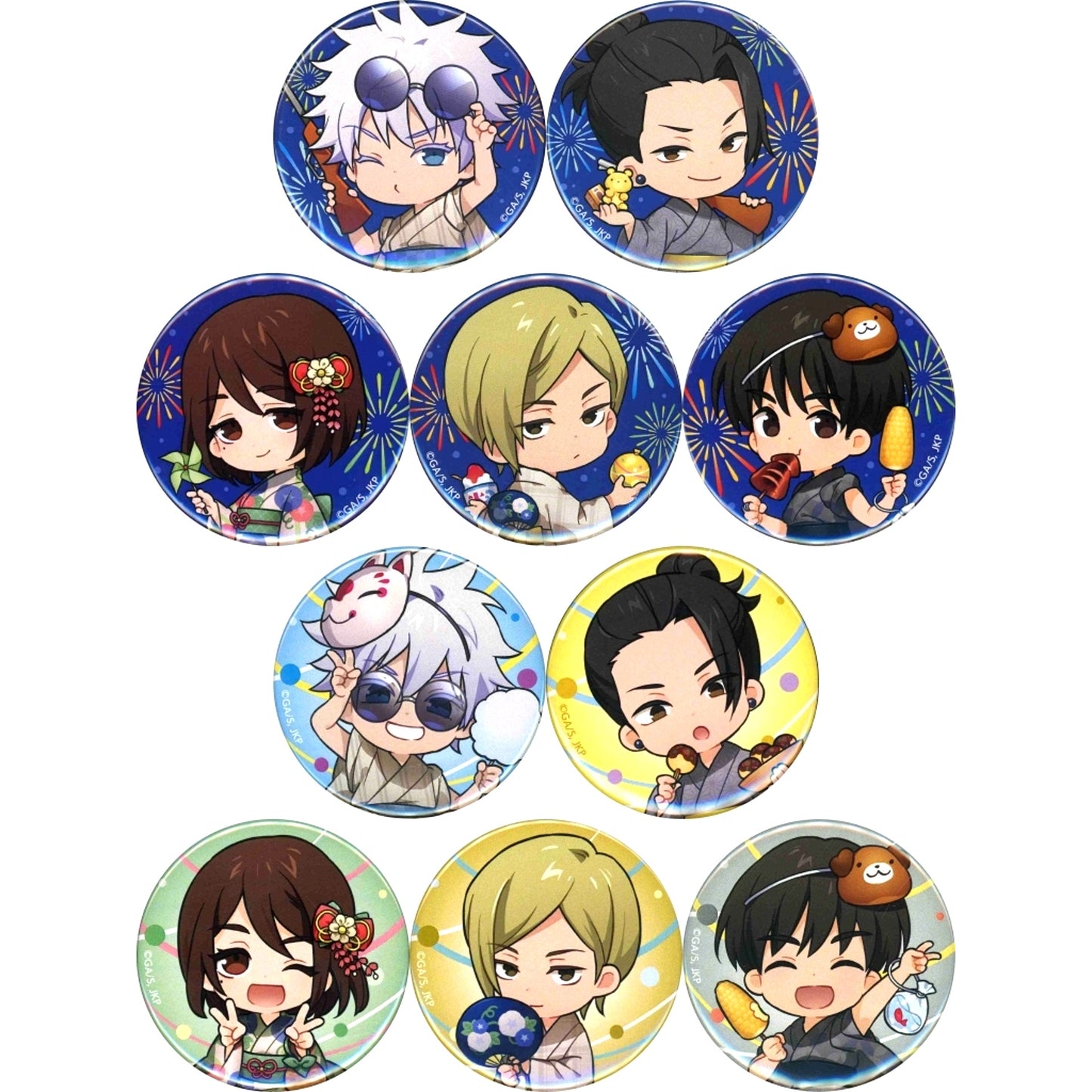 Set of 10 Jujutsu Kaisen Button Maru Kuji Summer memories YUKATA style Small Luck [USED]