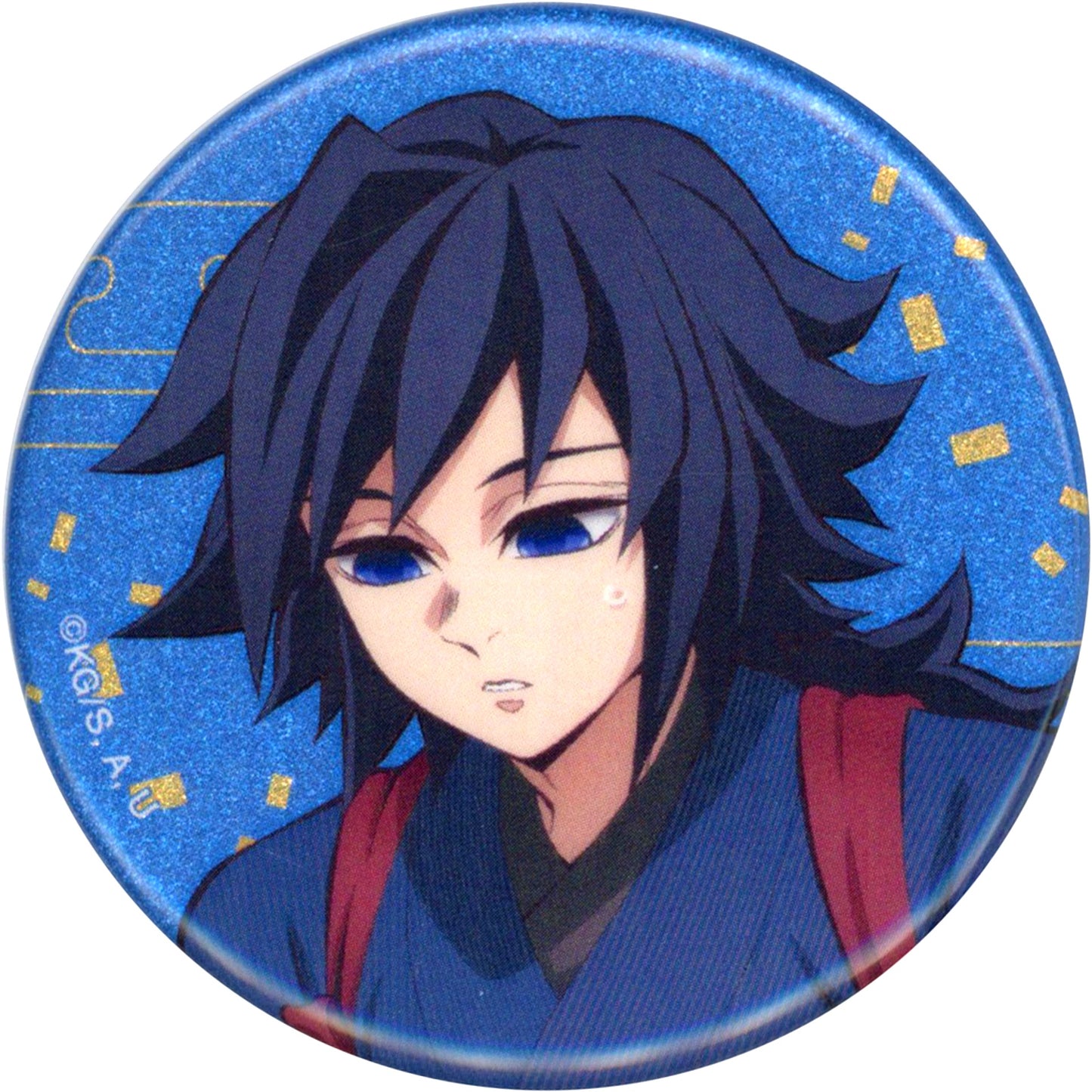 Giyu Tomioka Face Demon Slayer Kimetsu no Yaiba in Tobu Zoo Drawn Illustration Animal Training ver. Trading Glitter Button [USED]