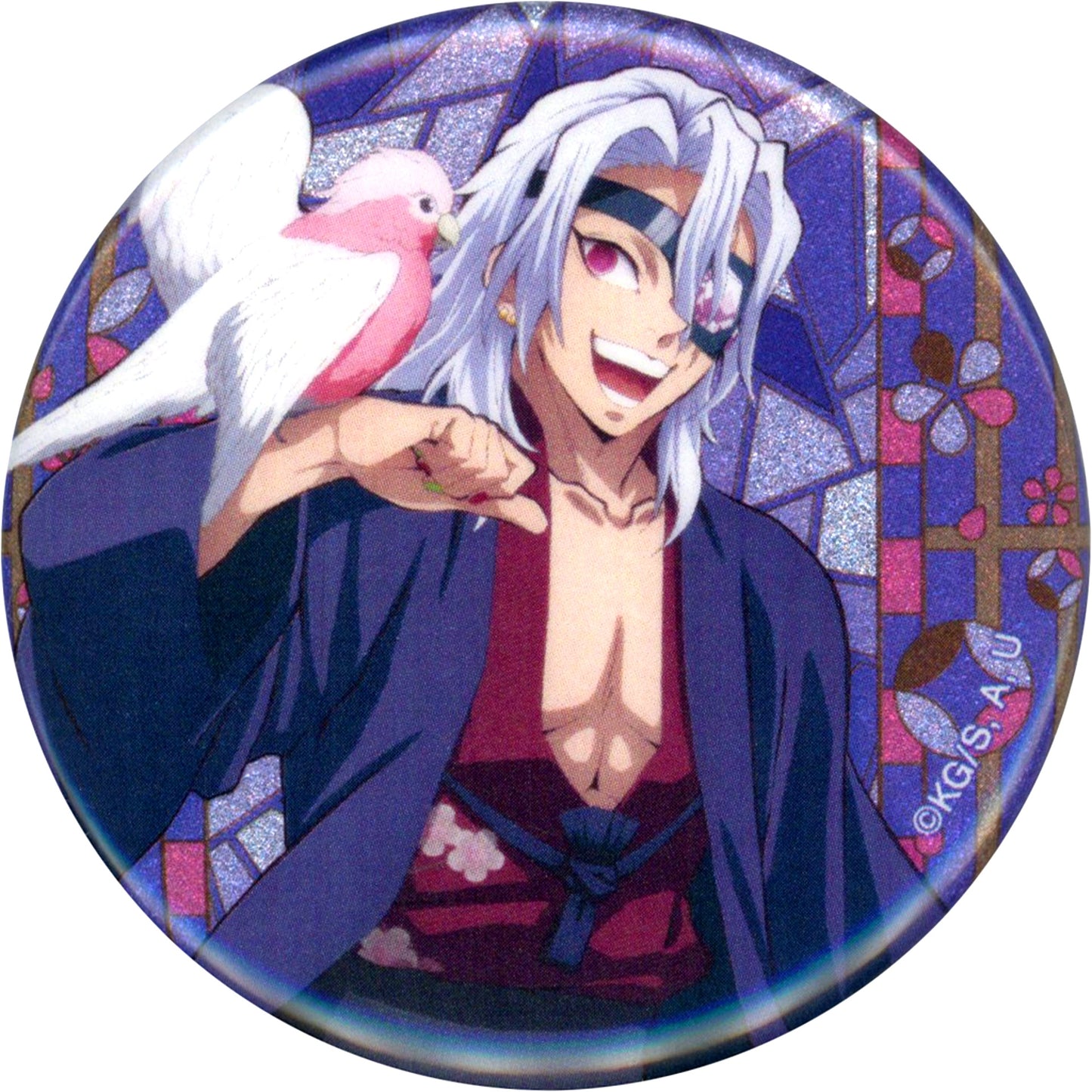 Tengen Uzui Upper Body Demon Slayer Kimetsu no Yaiba in Tobu Zoo Drawn Illustration Animal Training ver. Trading Glitter Button [USED]