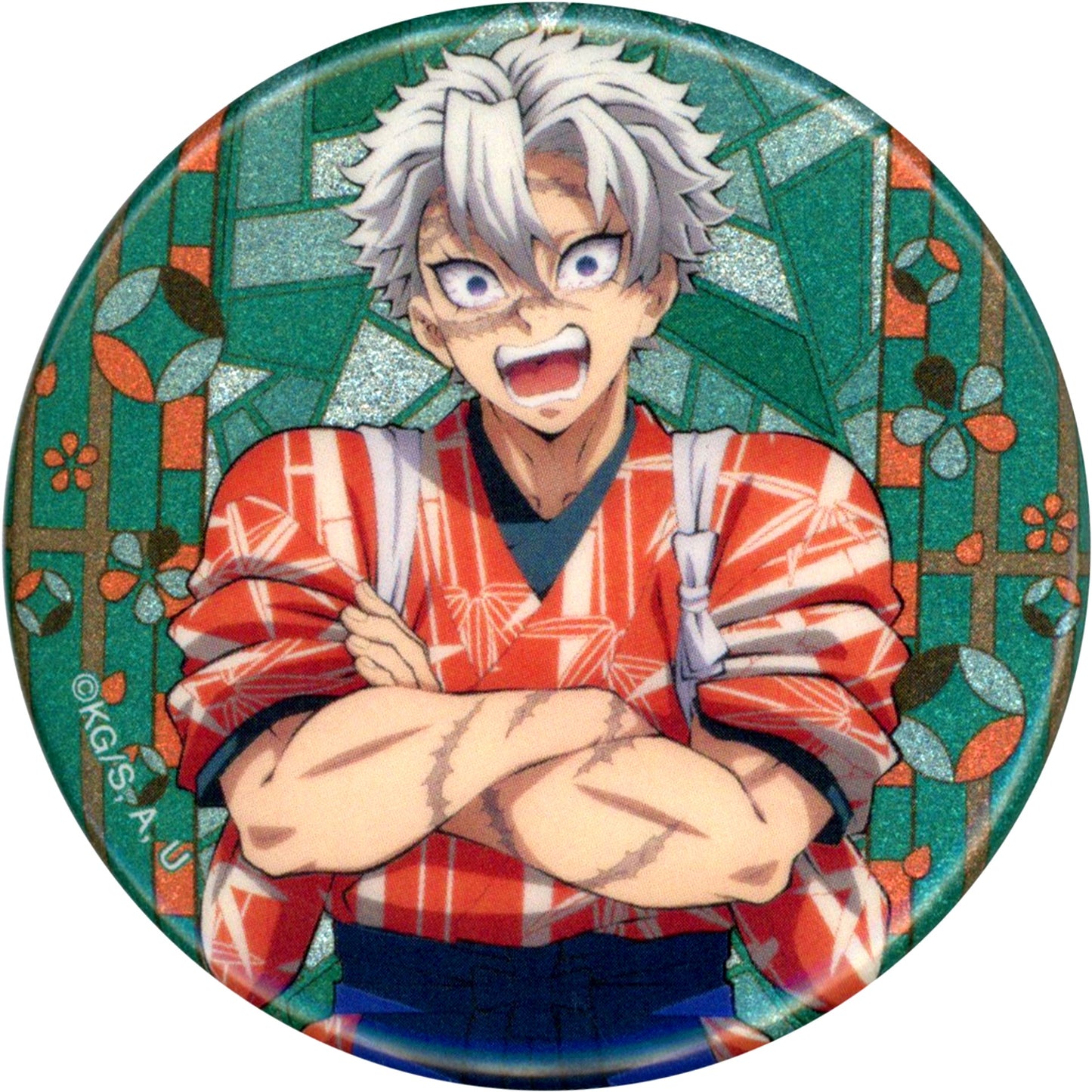 Sanemi Shinazugawa Upper Body Demon Slayer Kimetsu no Yaiba in Tobu Zoo Drawn Animal Training Ver. Trading Glitter Button [USED]