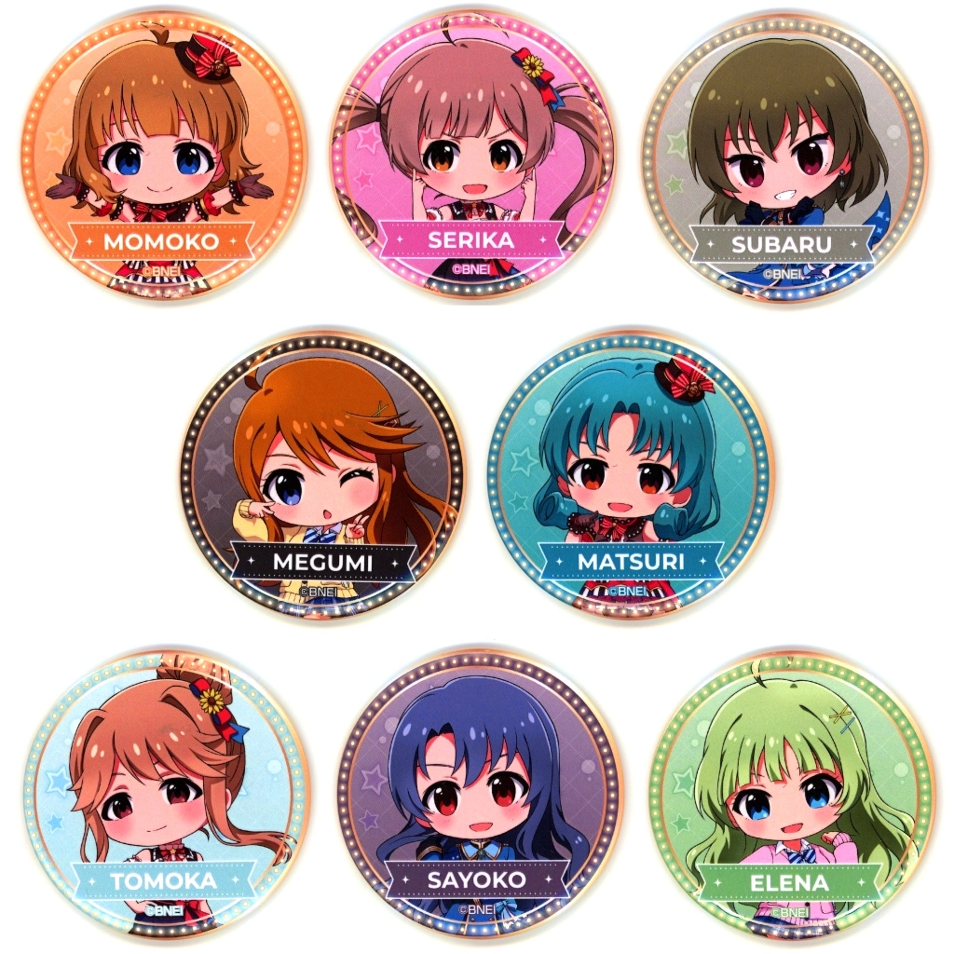 Set of 8 The Idolmaster Million Live Stardom Road Theater Collabo Cafe in ORB Cafe & Clove Lounge Badge Chibi Character Ver. [USED]