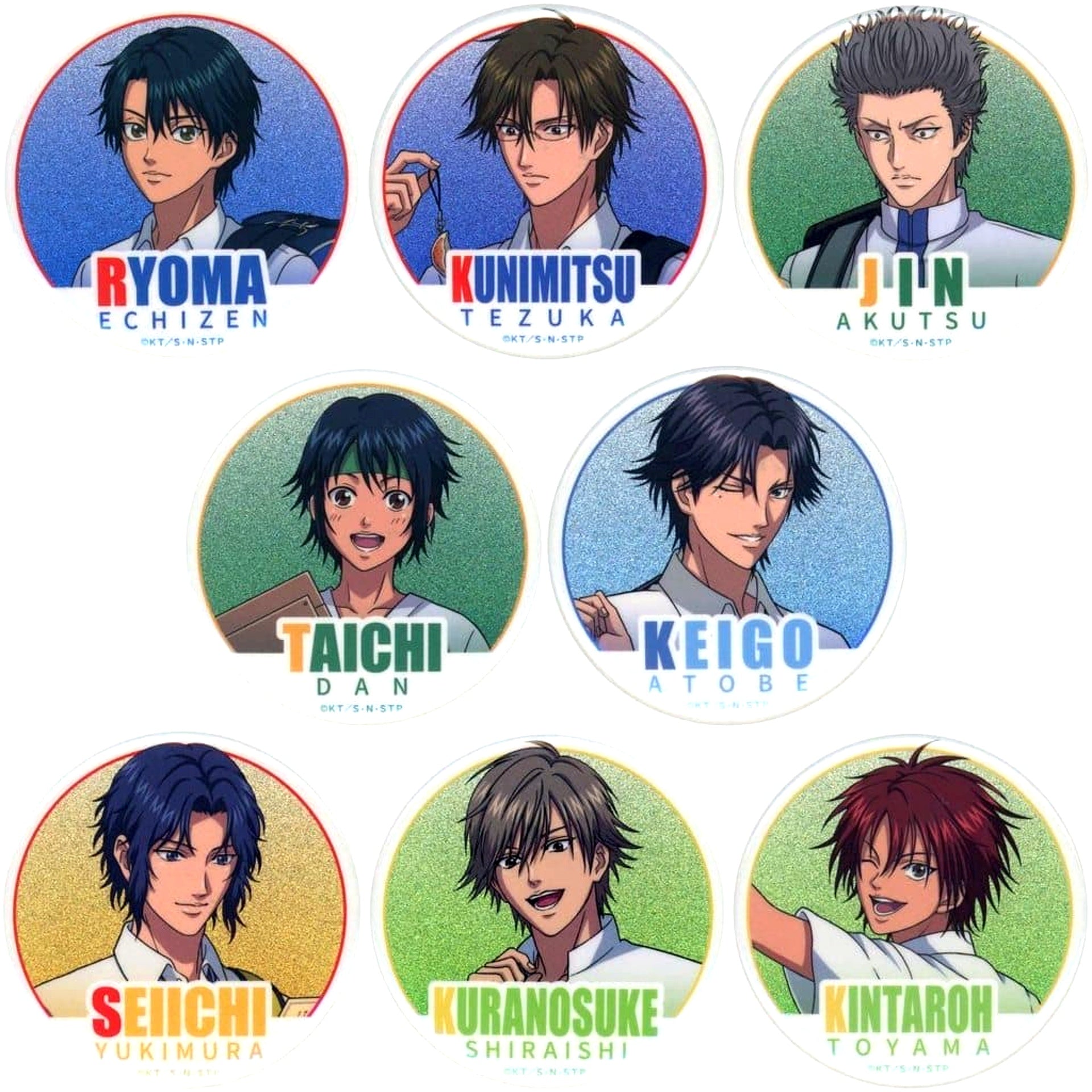 The New Prince of Tennis Trading Full Body Glitter Button Set of 8 Nikujiru Gyoza no Dandadan Collaboration [USED]