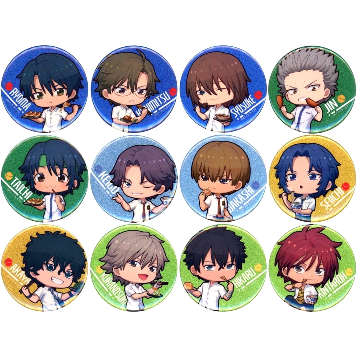 The New Prince of Tennis Trading Mini Chara Glitter Button Set of 12 Nikuju Gyoza no Dandadan [USED]