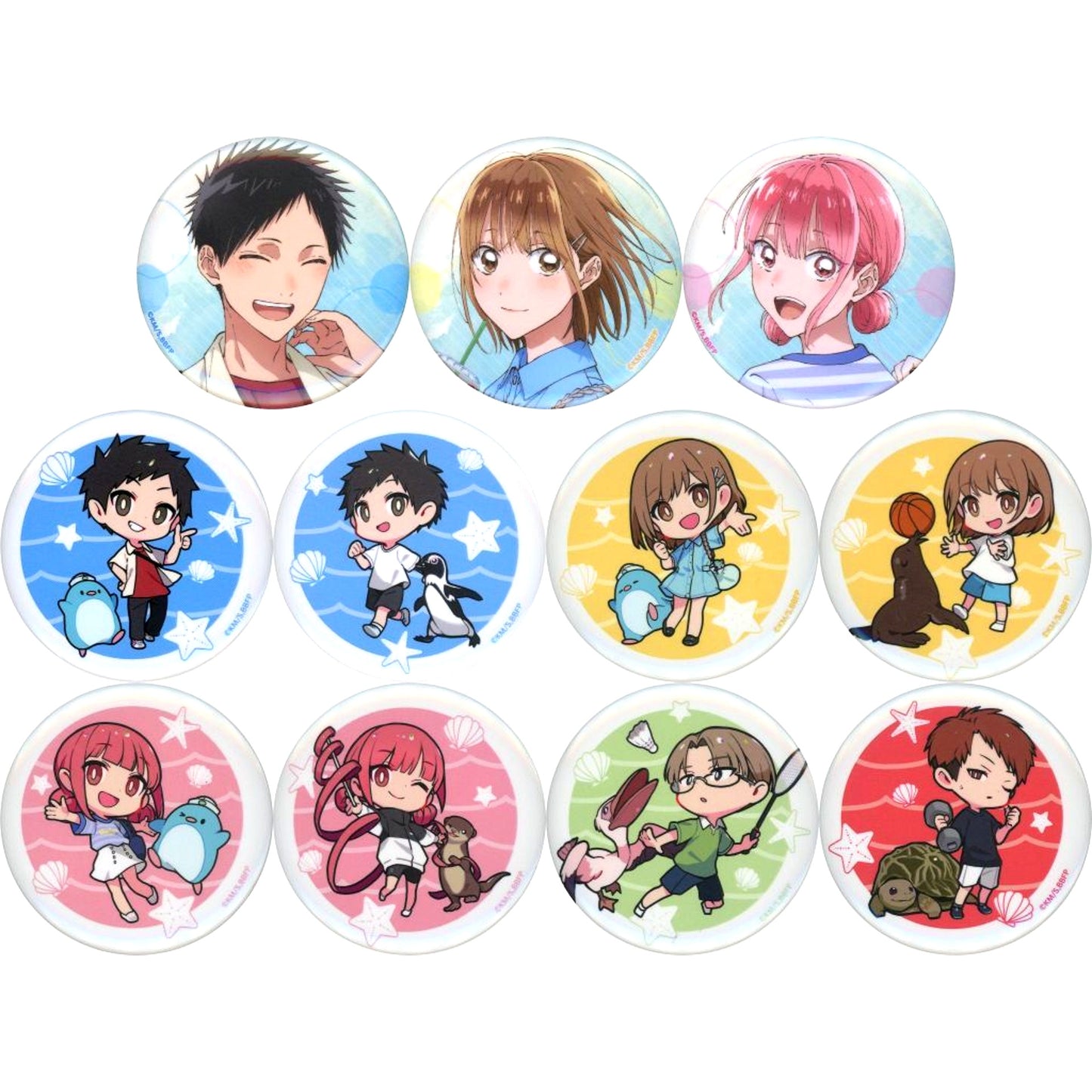 Set of 11 Normal Blue Box Sunshine Aquarium x aquarium story Trading Button with Random Holo Aquarium Ver. [USED]