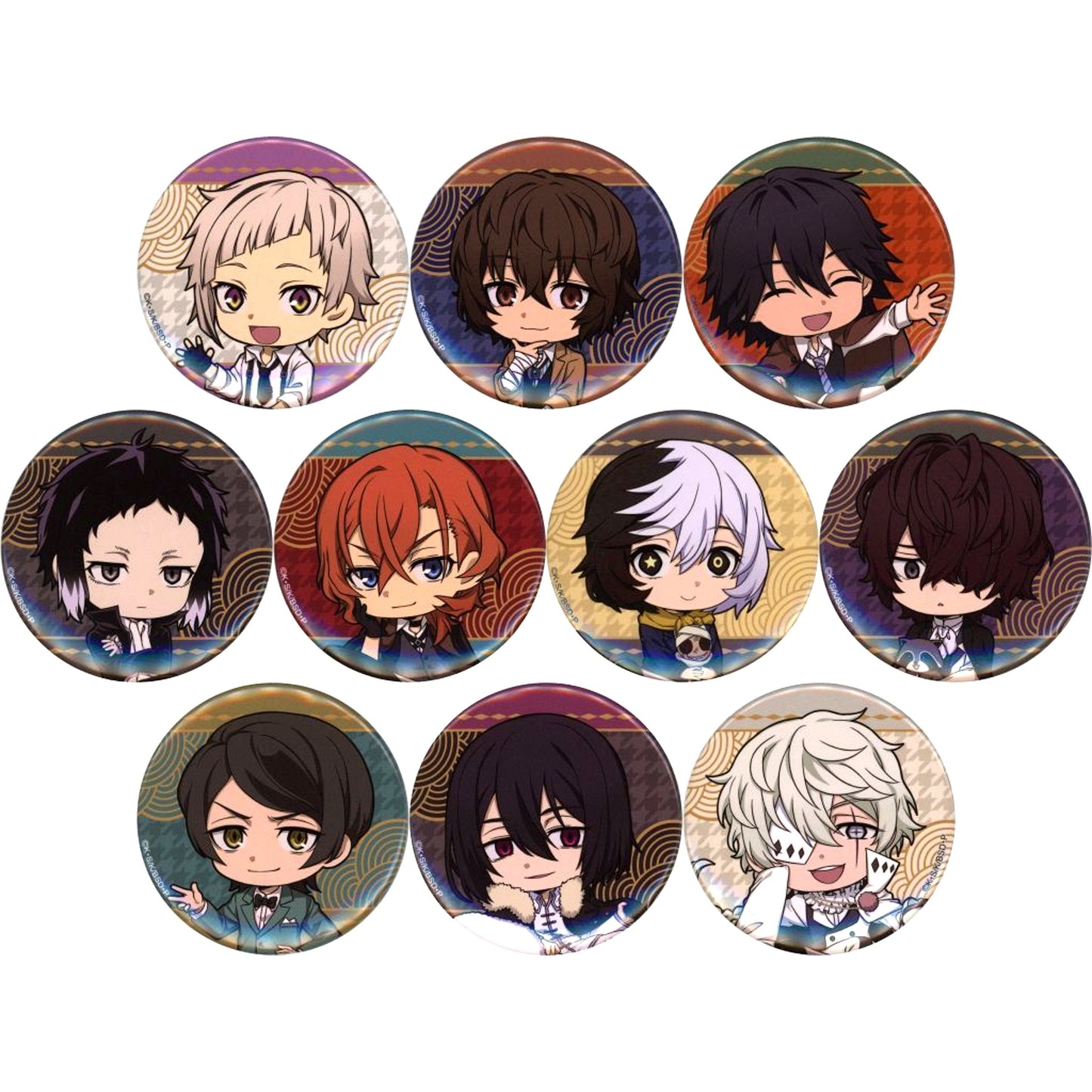 Set of 10 Bungo Stray Dogs x Asakusa Hanayashiki Mini Character 57mm Button [USED]