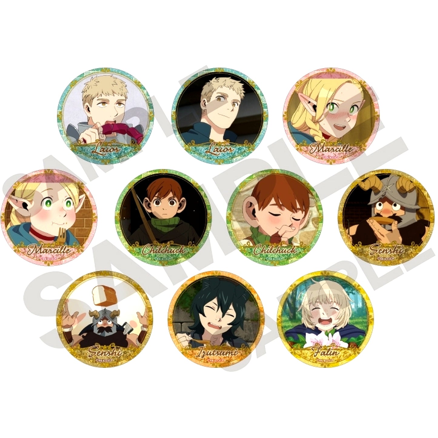 Set of 10 Delicious in Dungeon Trading Glitter Button [USED]