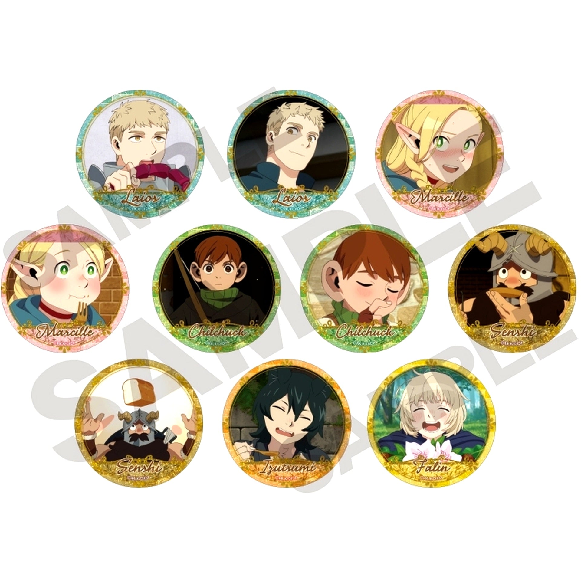 Set of 10 Delicious in Dungeon Trading Glitter Button [USED]