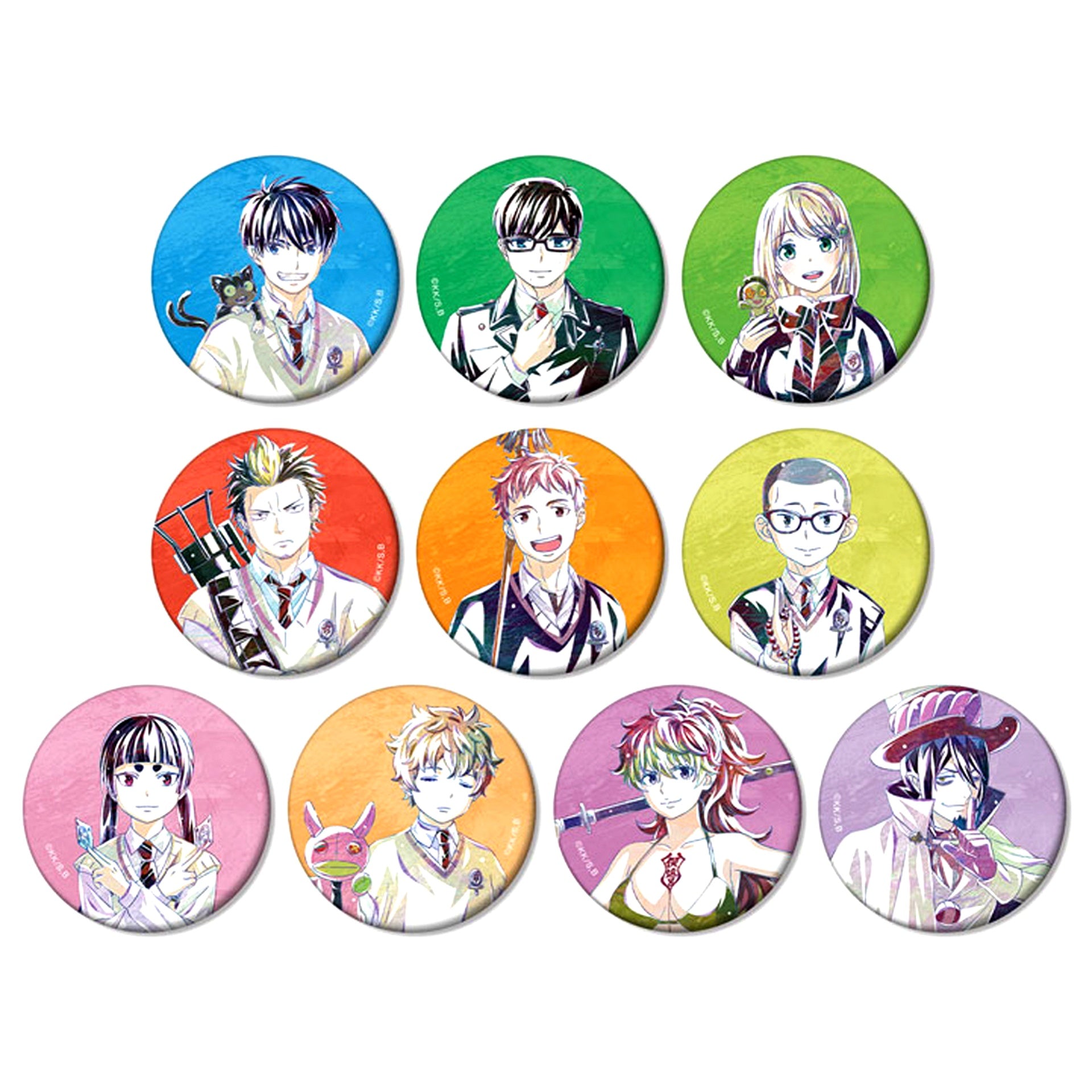 Set of 10 Blue Exorcist Shimane Illuminati Saga Trading Ani-Art Matte Button [USED]