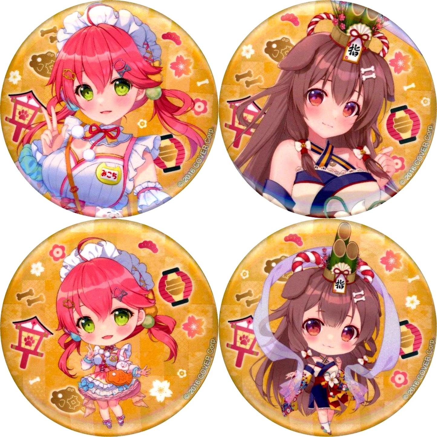 Set of 4 Group Virtual YouTuber Hololive Micorone Shrine New Year Button [USED]
