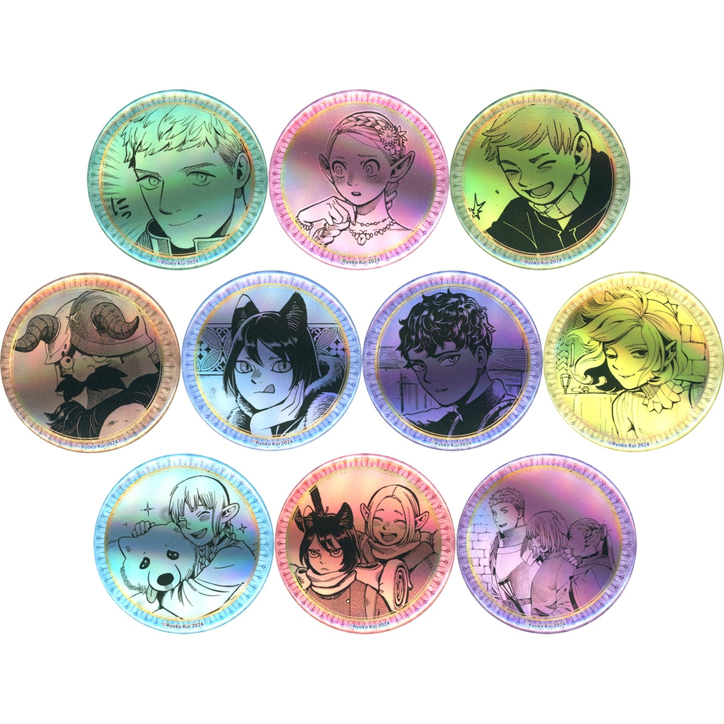 Set of 10 Delicious in Dungeon Original Work Trading Hologram Button Anime Expo 2024 Goods [USED]