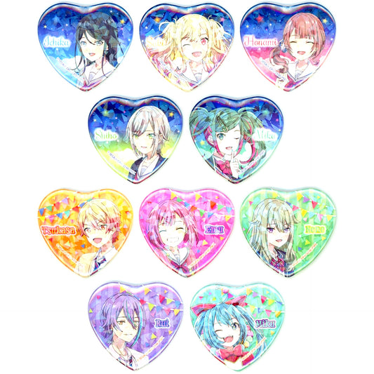 Set of 10 Project SEKAI Glitter Big Heart Shape Button Vol.1 EX Movie Broken Sekai and Miku Who Cant Sing [USED]