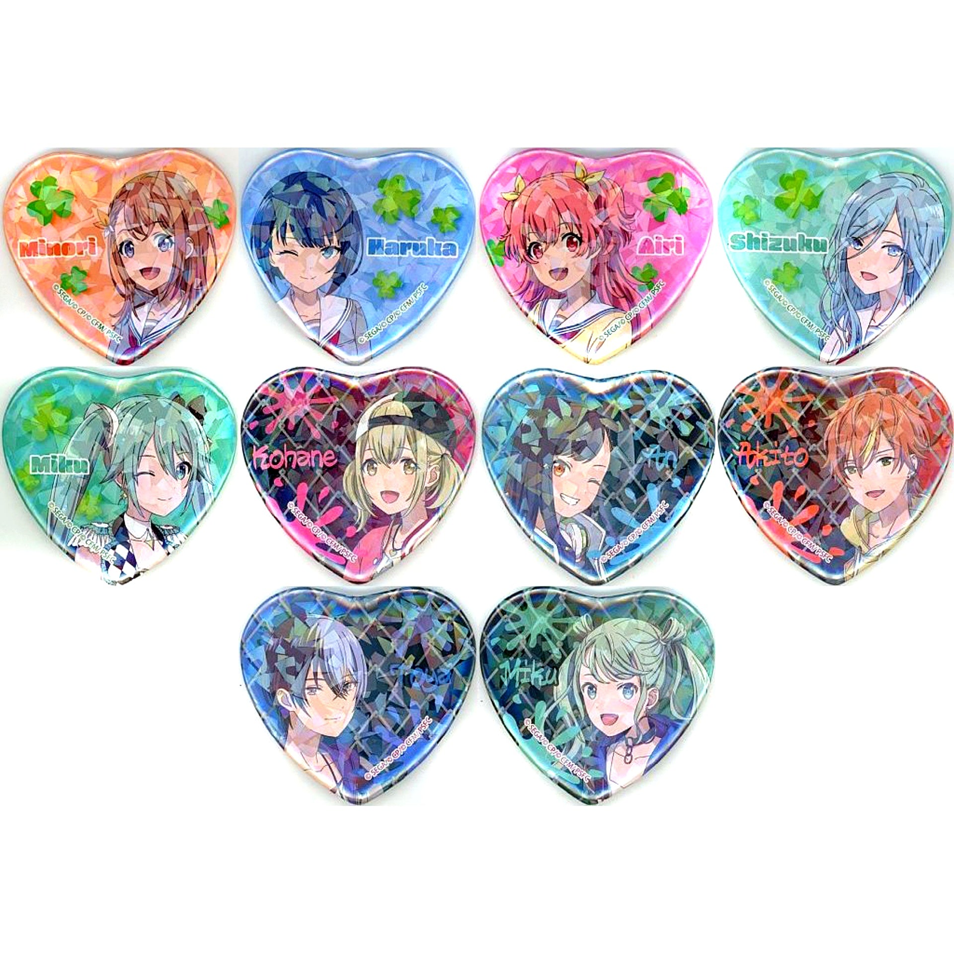 Set of 10 Project SEKAI Glitter Big Heart Shape Button Vol.2 EX Movie Broken Sekai and Miku Who Cant Sing [USED]