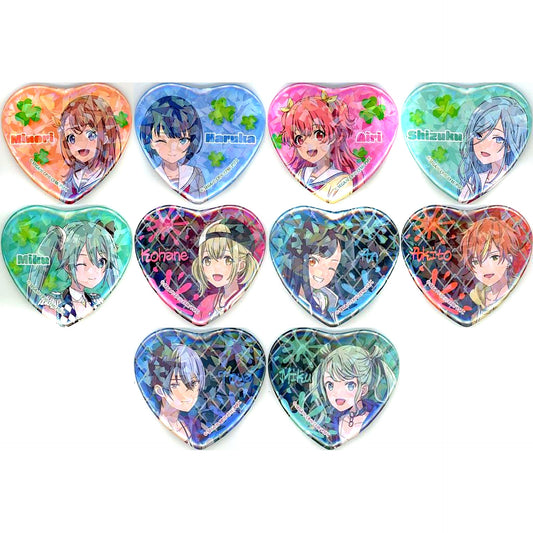 Set of 10 Project SEKAI Glitter Big Heart Shape Button Vol.2 EX Movie Broken Sekai and Miku Who Cant Sing [USED]