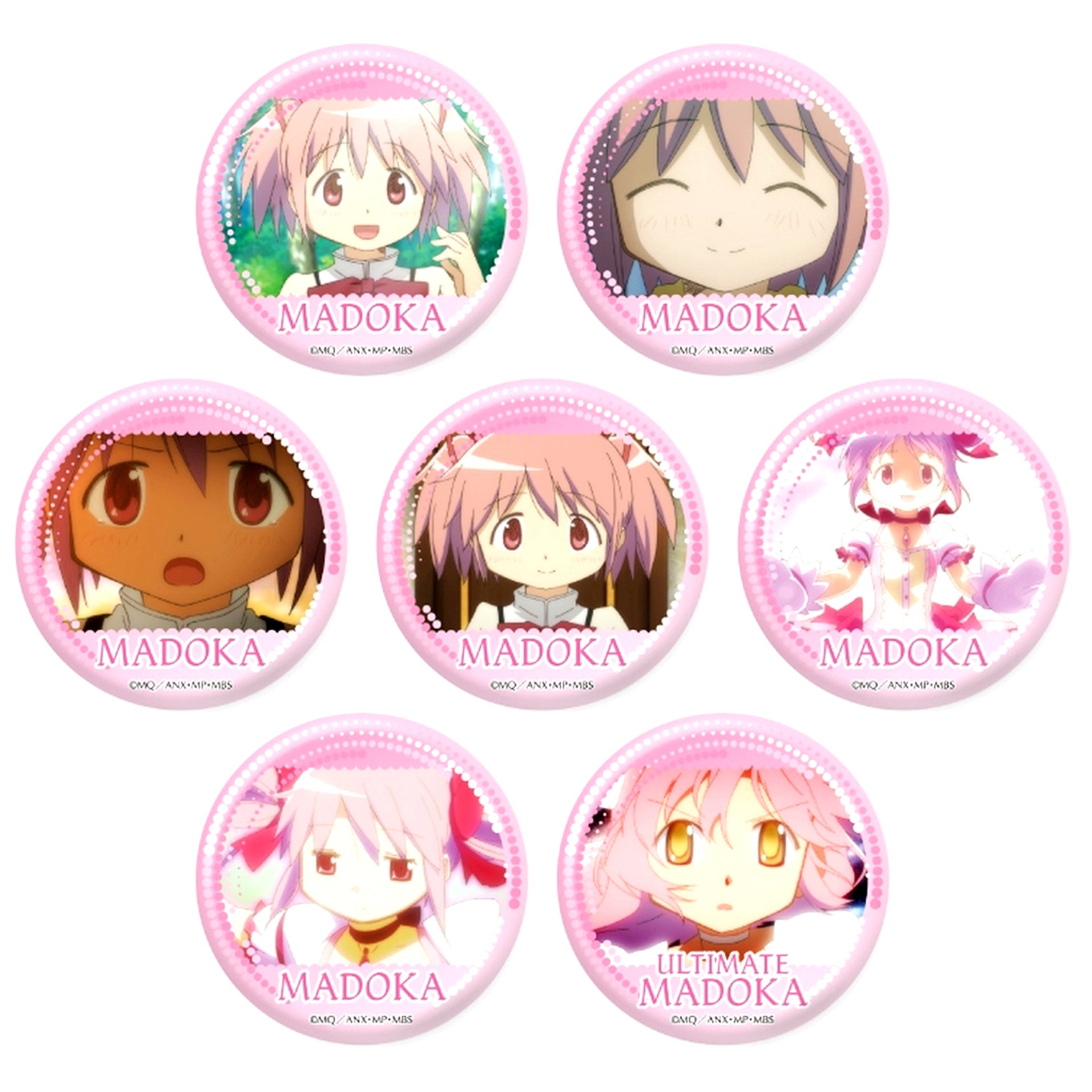 Set of 7 Madoka Kaname Only Puella Magi Madoka Magica Dake Kan Trading Button [USED]