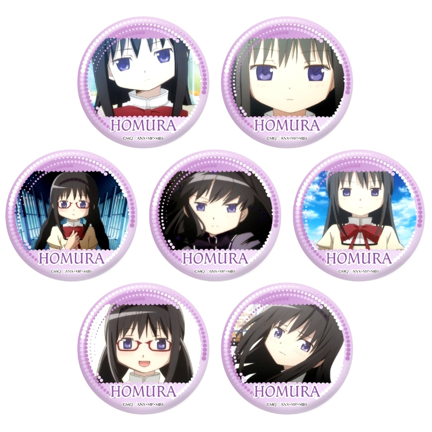 Set of 7 Homura Akemi Only Puella Magi Madoka Magica Dake Kan Trading Button [USED]