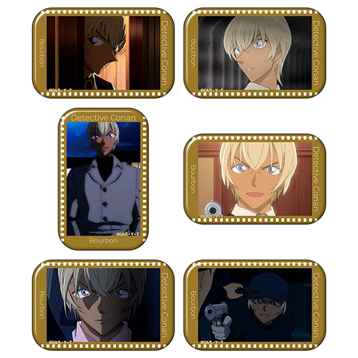 Set of 6 Detective Conan Square Button Collection Bourbon [USED]