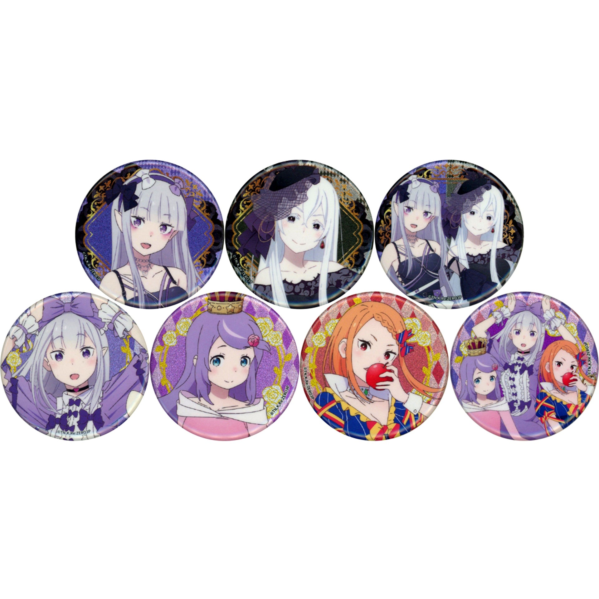 Set of 7 Re:ZERO Starting Life in Another World Glitter Button Collection Girls Party Ver [USED]