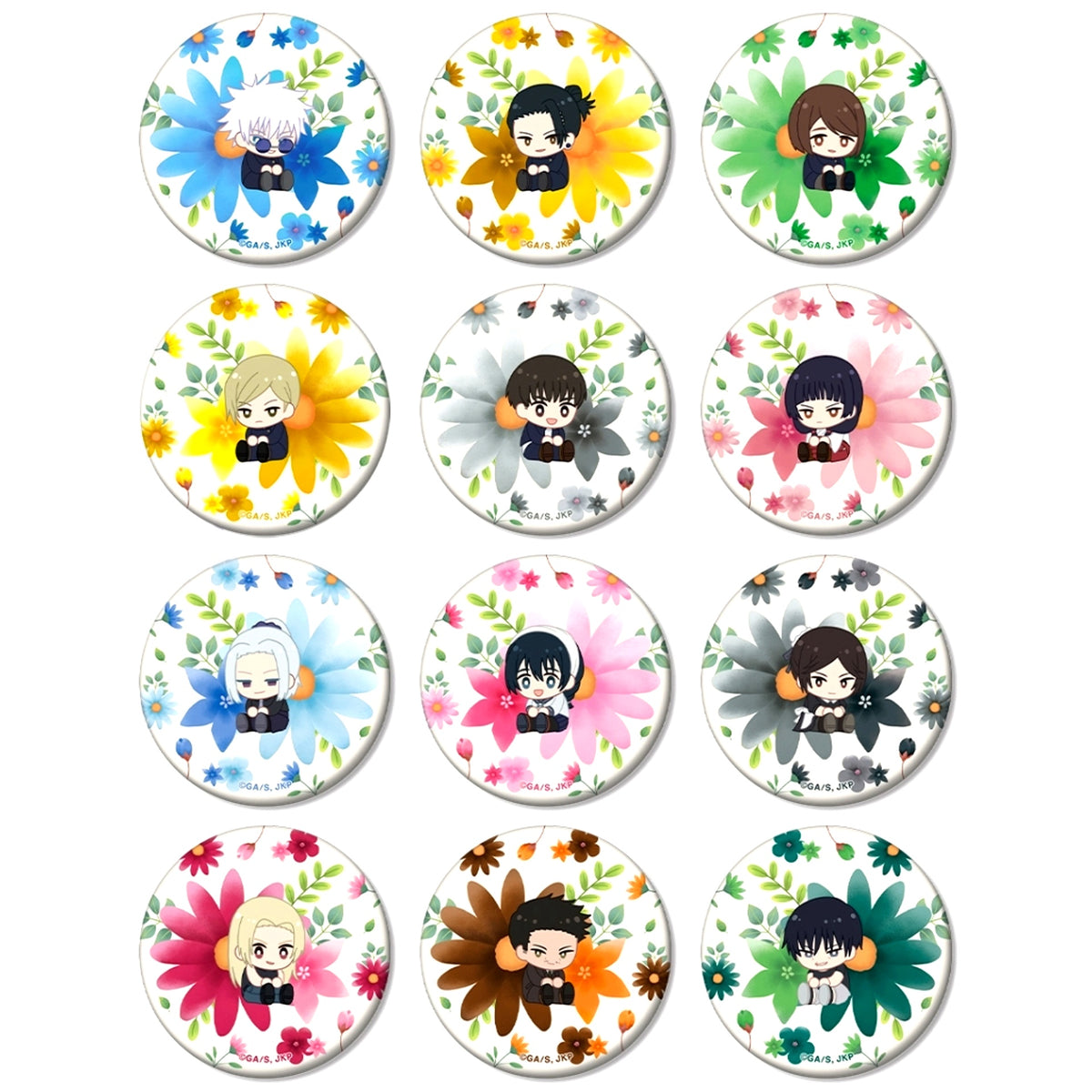 Set of 12 Jujutsu Kaisen Trading Botania Vol. 1 Hidden Inventory Premature Death Matte Button [USED]