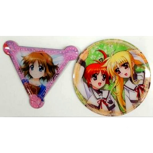 Set of 2 Nanoha & Fate Ver./Hayate Ver. Special Original Pin Badges Magical Girl Lyrical Nanoha: The Movie 2nd A's Magical Girl Lyrical Nanoha type 2012 AUTUMN Bonus [USED]