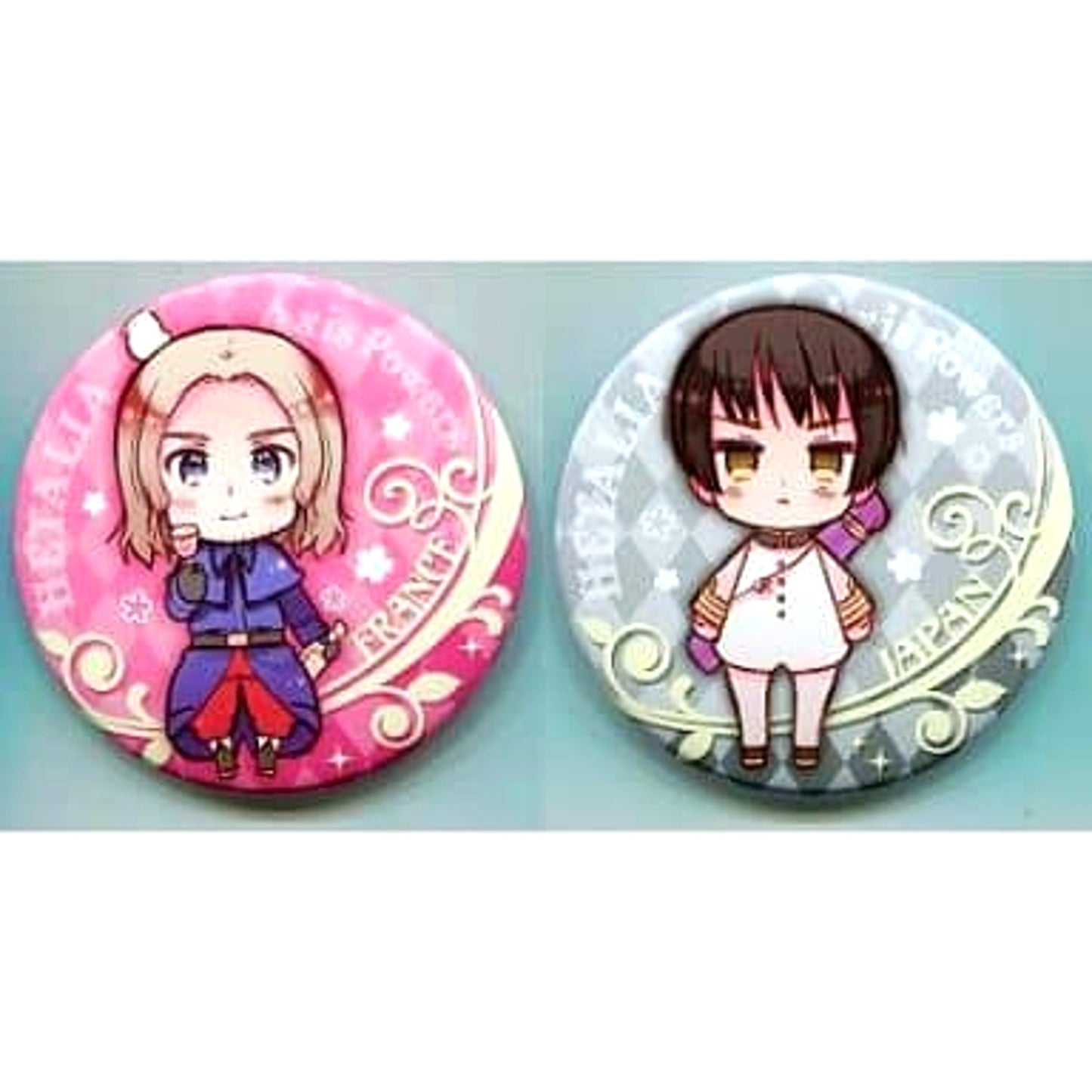Hetalia: Axis Powers Japan France D-3 Anikuji Part 2 Can Badge Set Prize D Buttons [USED]
