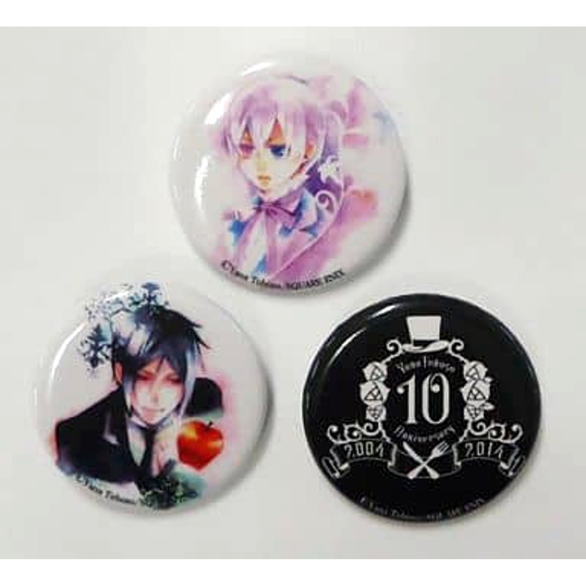 Black Butler Sebastian Michaelis & Others Original Can Badge 10th Anniversary of Debut Black Butler Original Art Exhibition Yana Toboso's World Limited Admission Ticket Benefits with Benefits Set of 3 Buttons [USED]