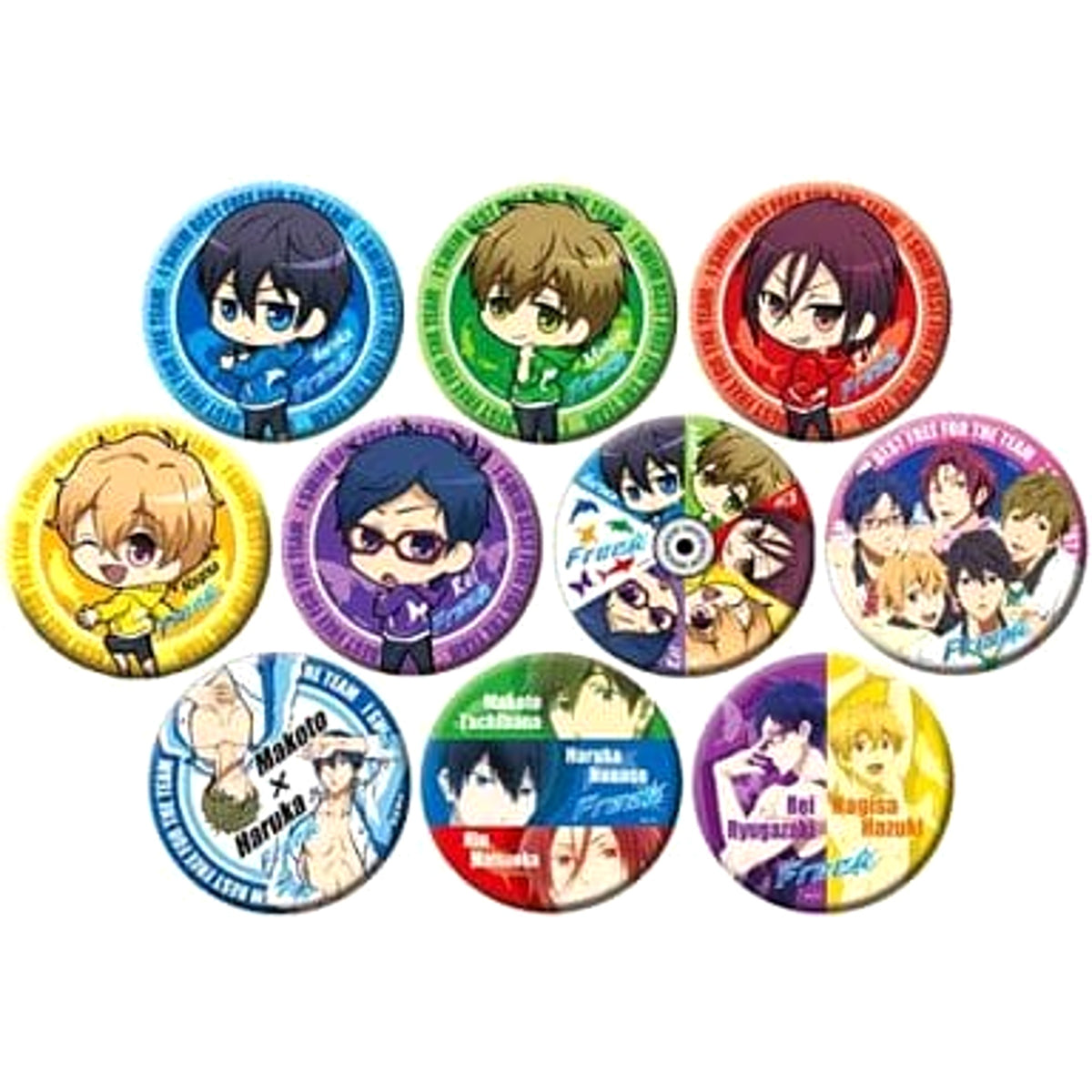 Free! Haruka Nanase & Others Big Can Stand All 10 Types Set Buttons [USED]