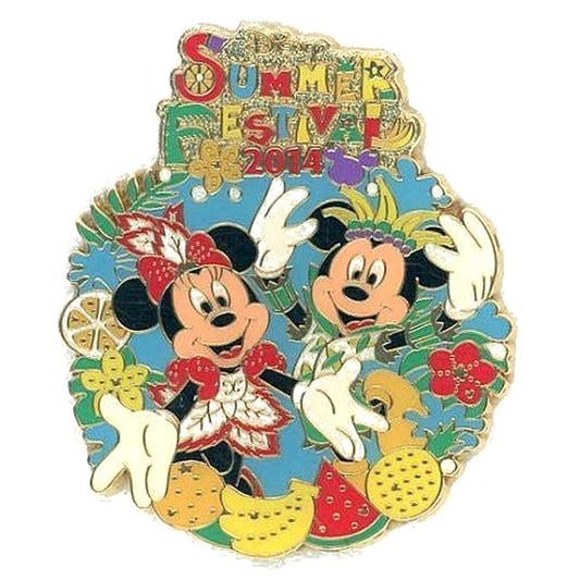 Disney Mickey Minnie Tropical Splash Costume Blue Lapel Pin Summer Festival 2014 Tokyo Disneysea Limited Buttons [USED]