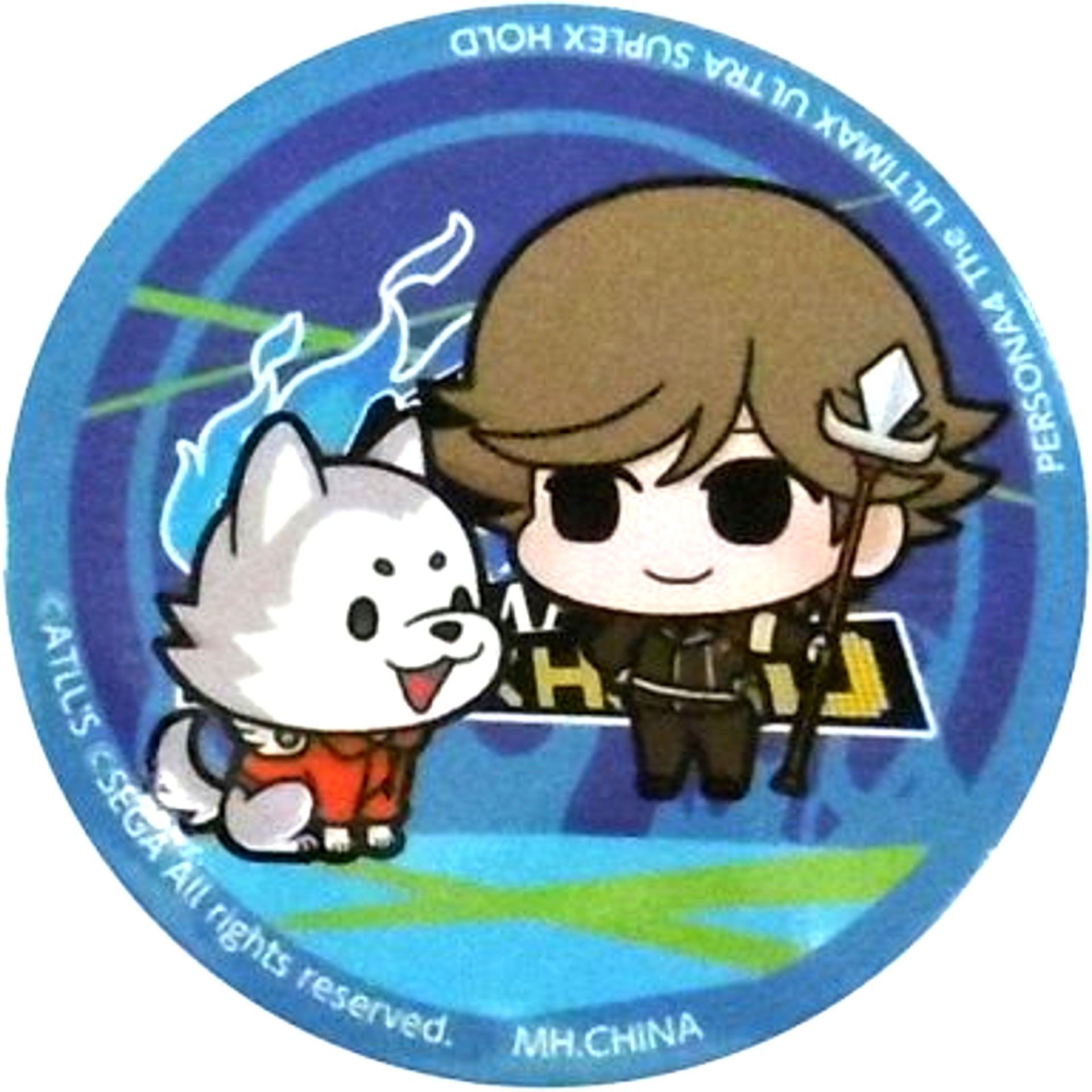 Ken Amada and Koromaru Persona 4 The Ultimax Ultra Suplex Hold Fortune Badge [USED]