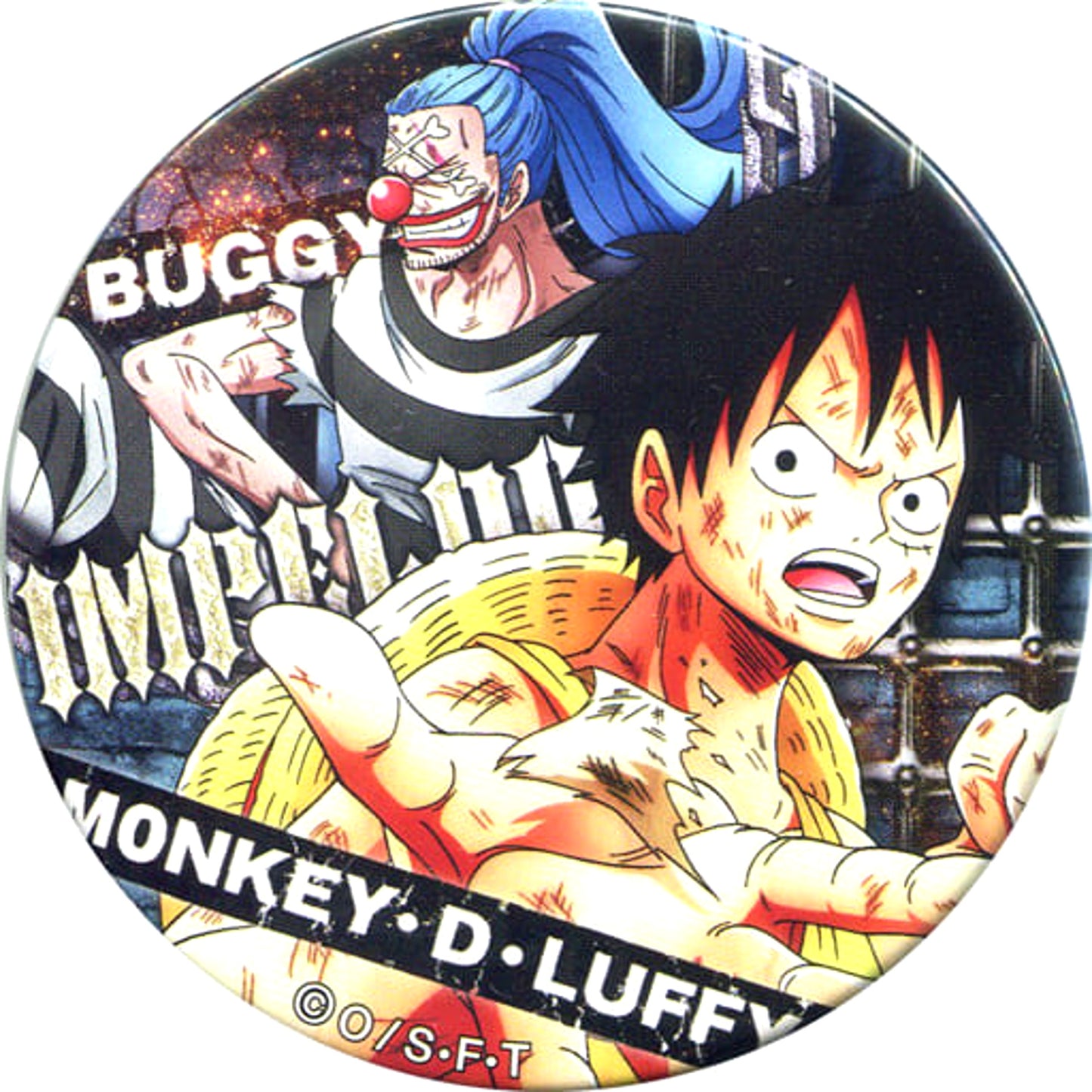 One Piece Luffy Buggy Yakara Can Badge Ver. Impel Down Real Escape Game: Kaitei Kangoku Impel Down kara no Dasshutsu Limited Buttons [USED]