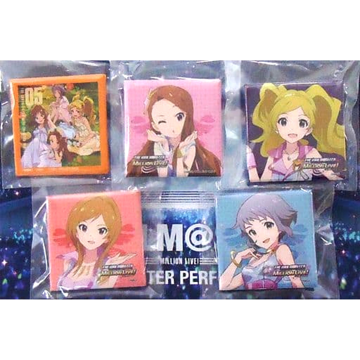 THE IDOLM@STER THE IDOLM@STER Million Live! Square Badge Collection 04 LIVE THE@TER PERFORMANCE 05 Release Commemorative Event Limited 5 Piece Set Buttons [USED]