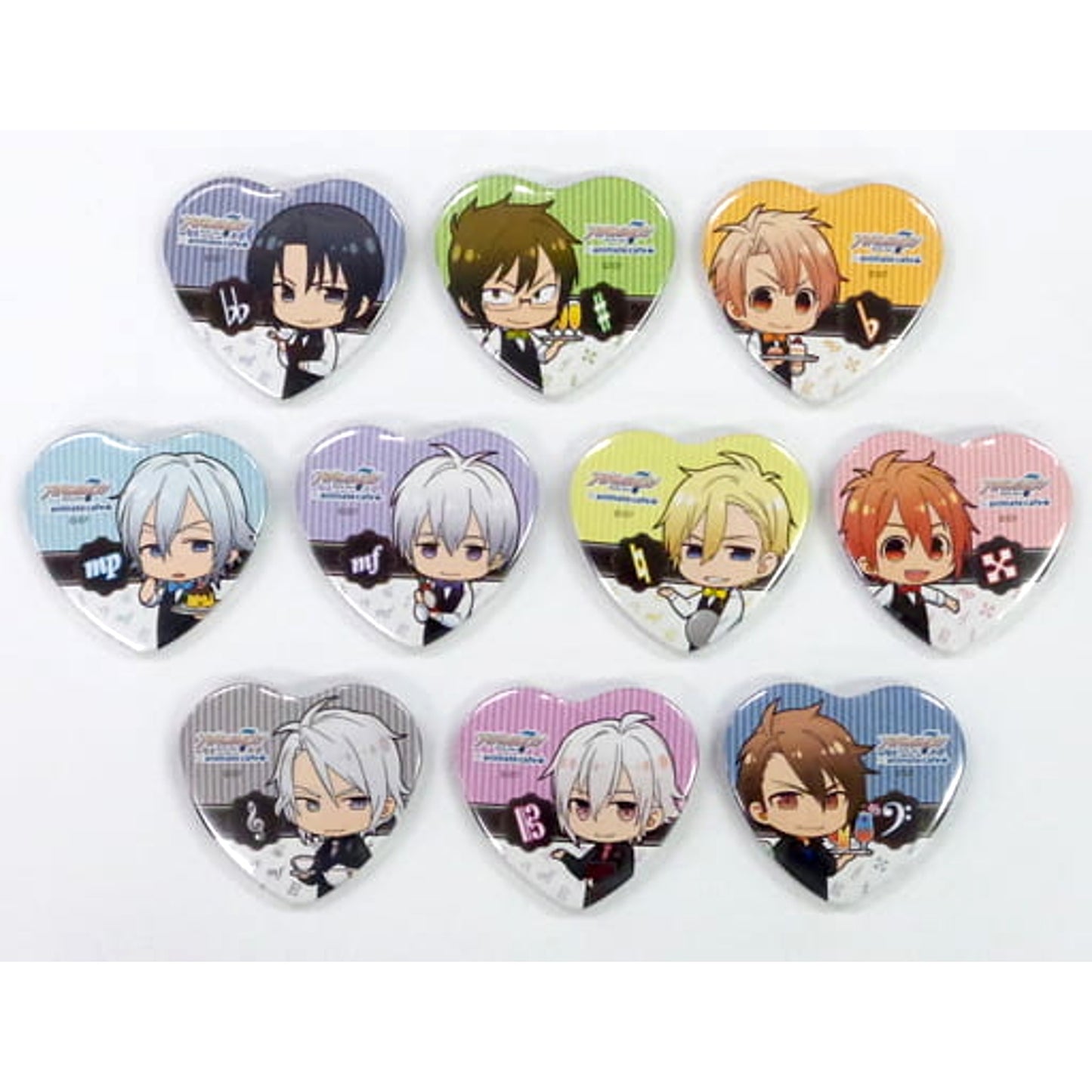 IDOLiSH7 Iori Izumi & Others Trading Heart Shaped Can Badge animate cafe Limited All 10 Types Set Buttons [USED]