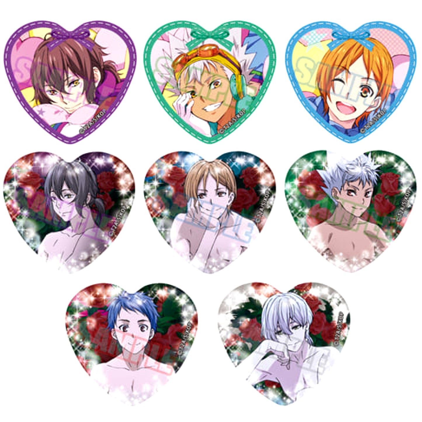 King of Prism by Prettyrhythm Koji Mihama & Others Trading Heart Shaped Can Badge Vol.3 All 8 Types Set Buttons [USED]
