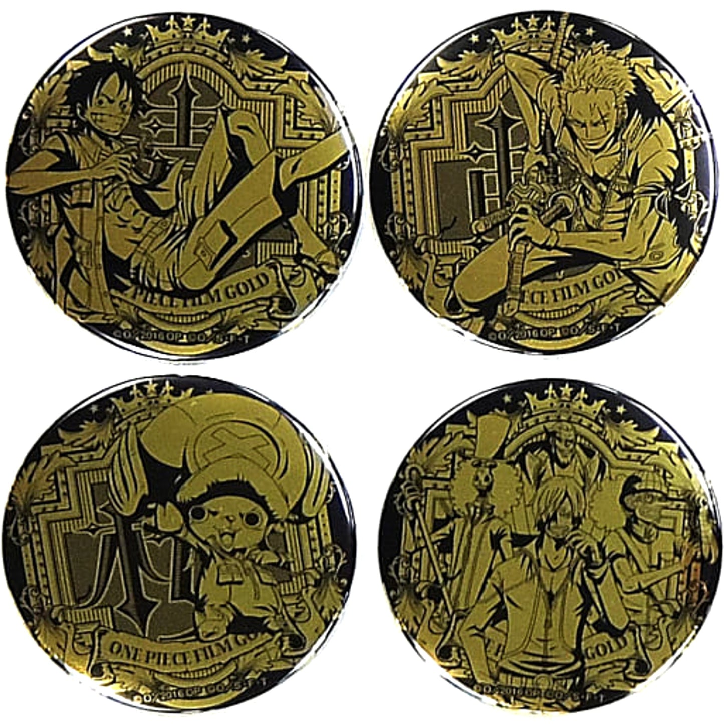 Luffy & Others One Piece Film Gold Set of 4 Yakara Button 7-Eleven Limited Part 1 Advance Ticket Benefit [USED]