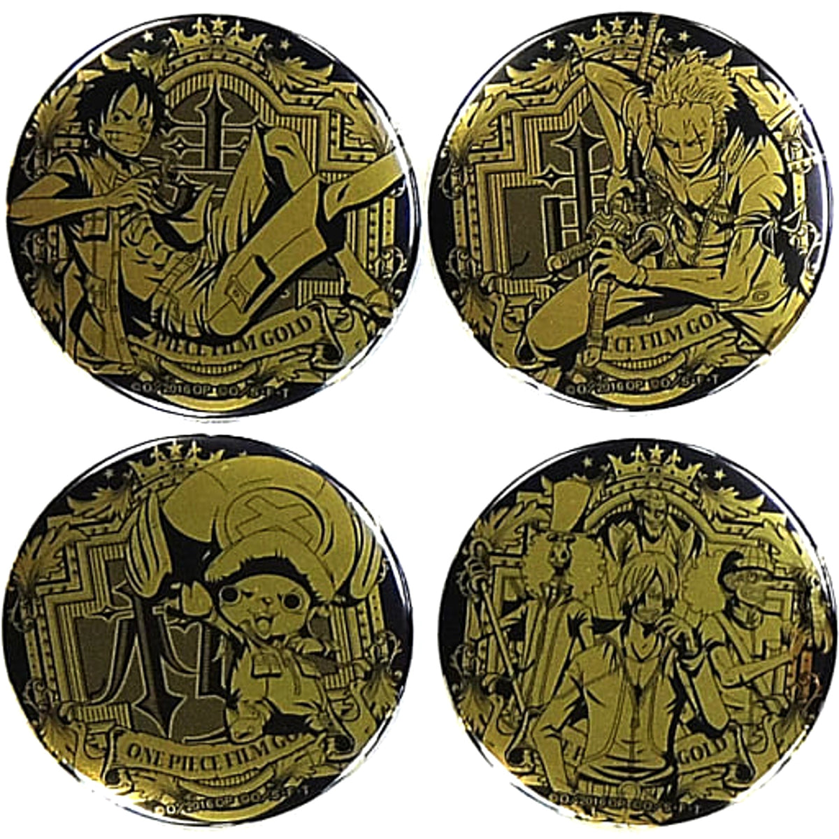 One Piece Film Gold Luffy & Others Yakara Can Badge 7-Eleven Limited Part 1 Advance Ticket Benefit Set of 4 Buttons [USED]