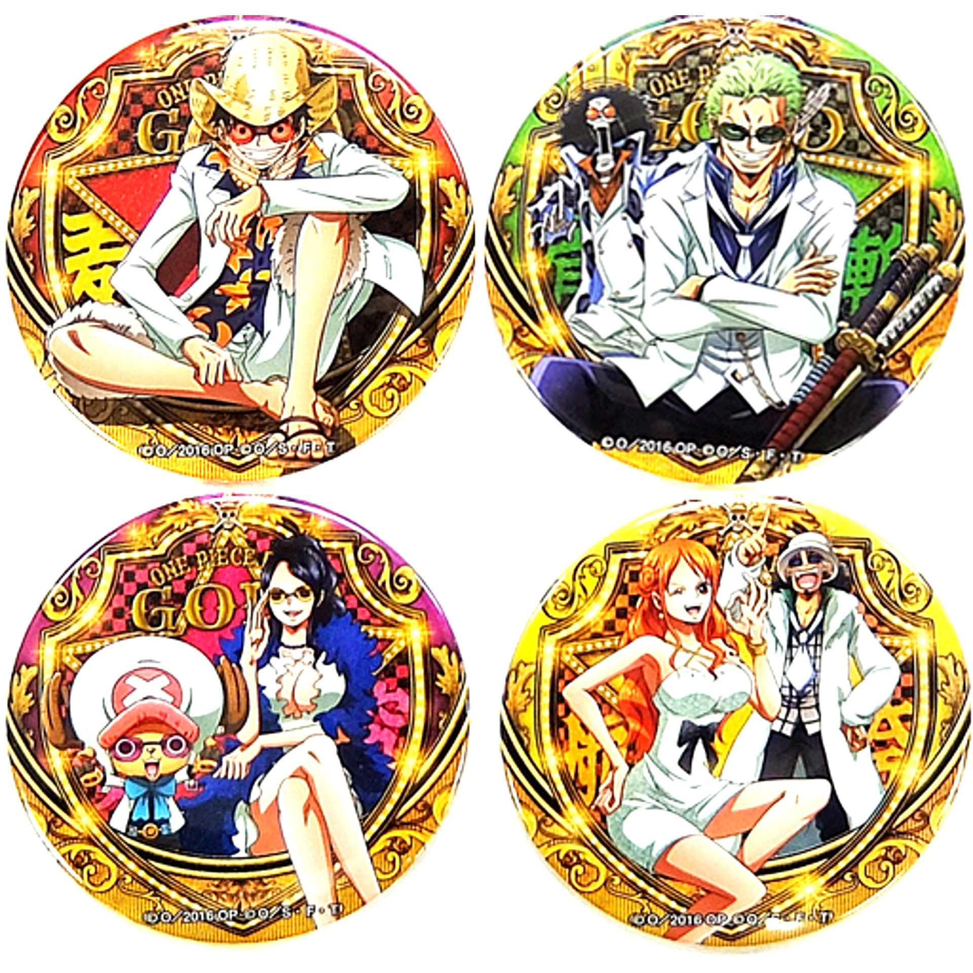 Set of 4 Luffy Zoro Brook Robin Chopper Nami Usopp Vol. 2 One Piece Film Gold Yakara Button 7-Eleven Limited Advance Ticket Bonus [USED]
