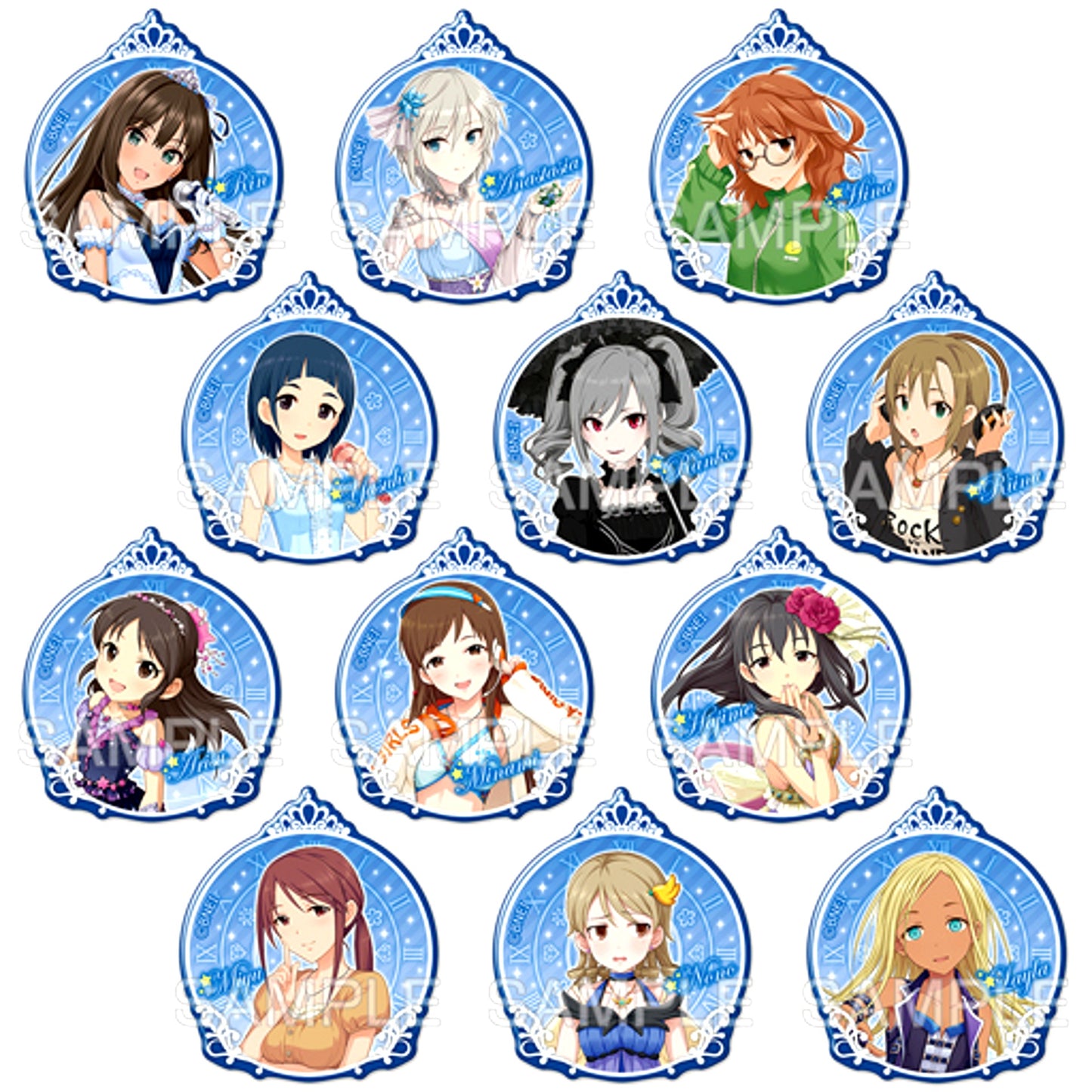 Set of 12 The Idolmaster Cinderella Girls Pukutto Badge Collection Cool Ver. [USED]