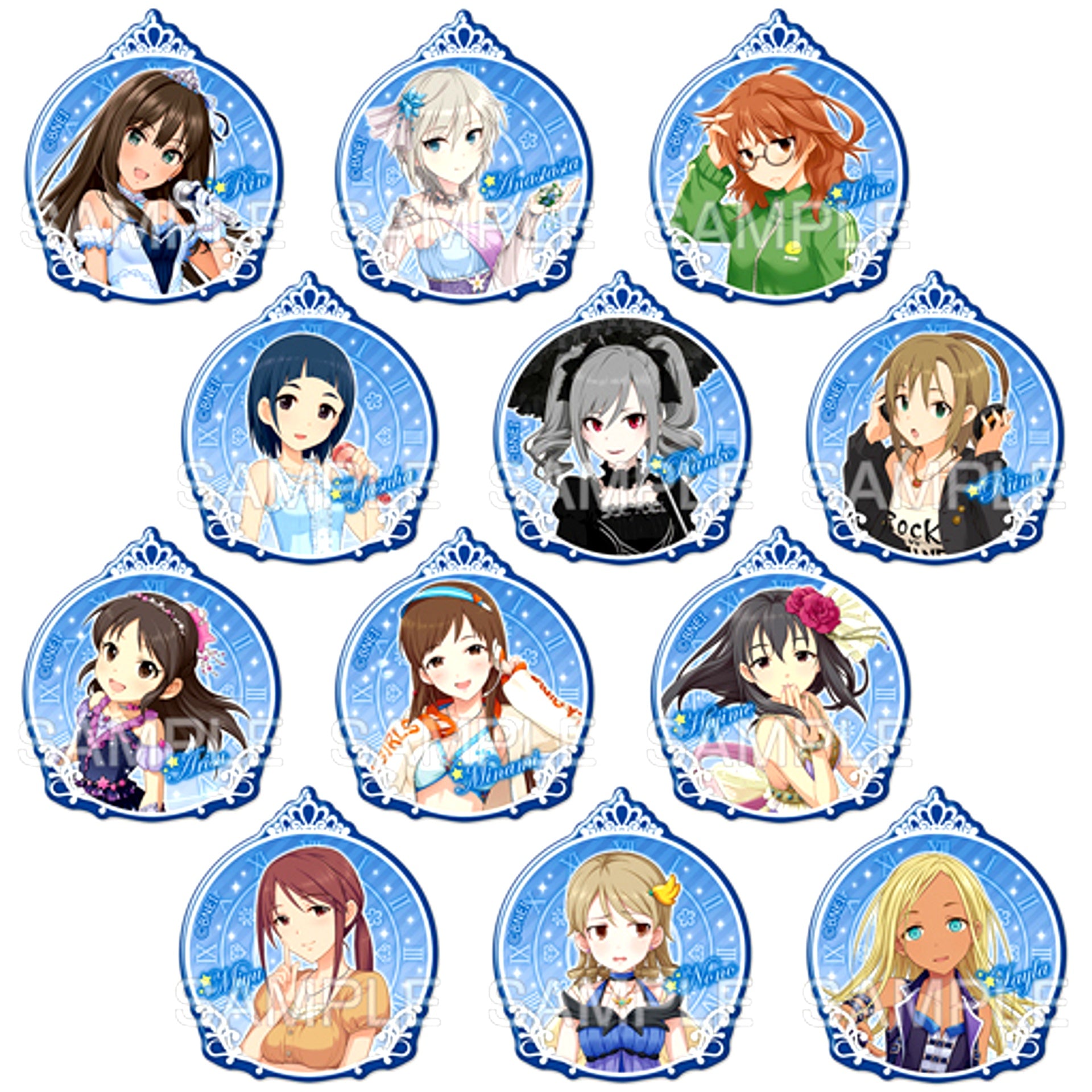 Set of 12 The Idolmaster Cinderella Girls Pukutto Badge Collection Cool Ver. [USED]