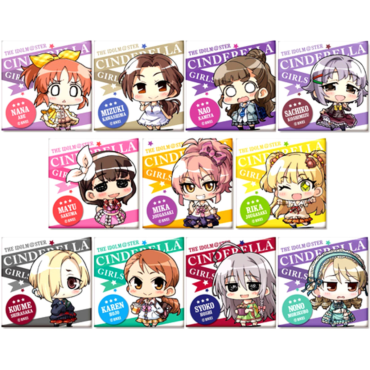 Set of 11 Idolmaster Cinderella Girls Minicchu Trading Square Button Collection A [USED]