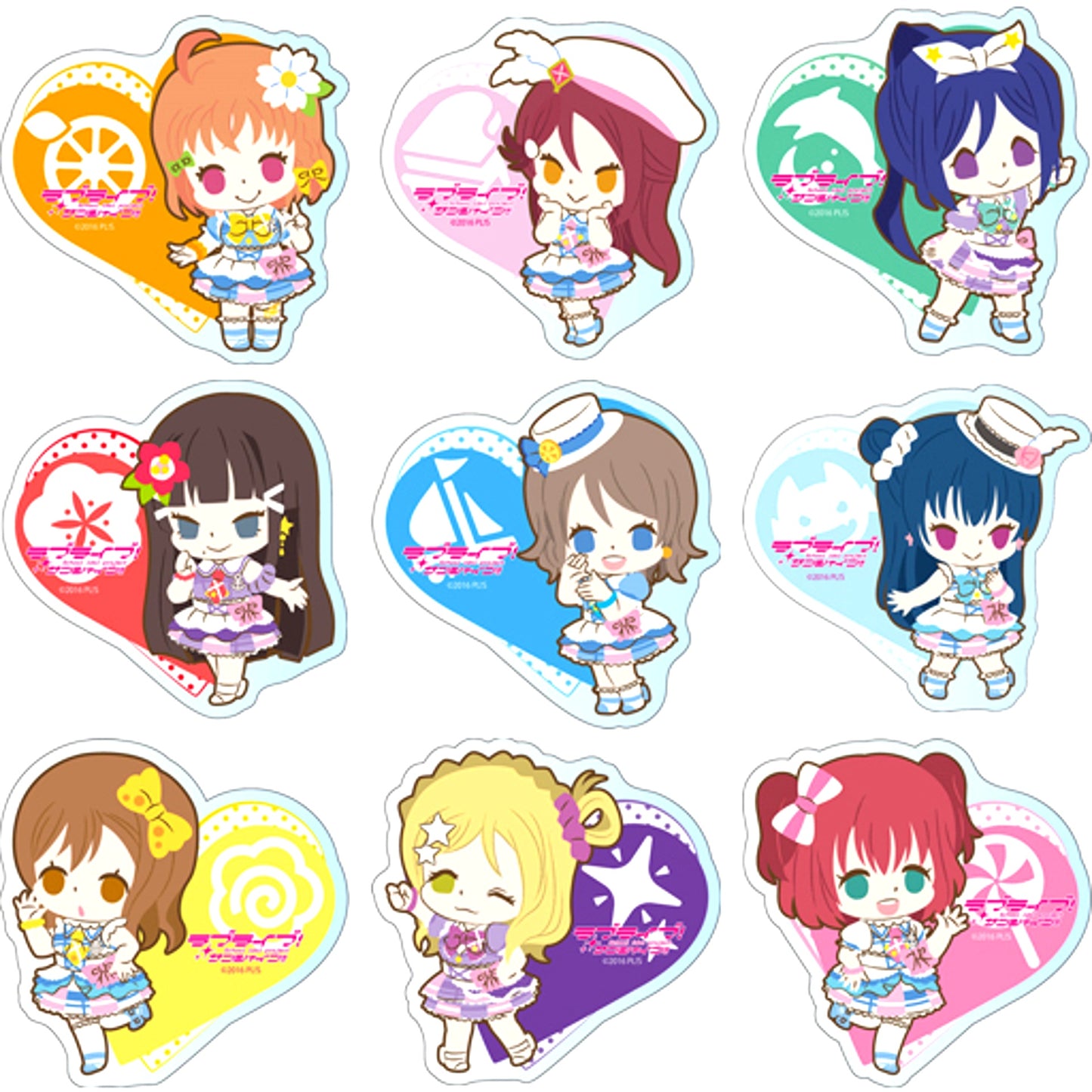 Set of 9 Love Live! Sunshine!! Acrylic Badge Kimi no Kokoro wa Kagayaiteru kai? Ver. [USED]