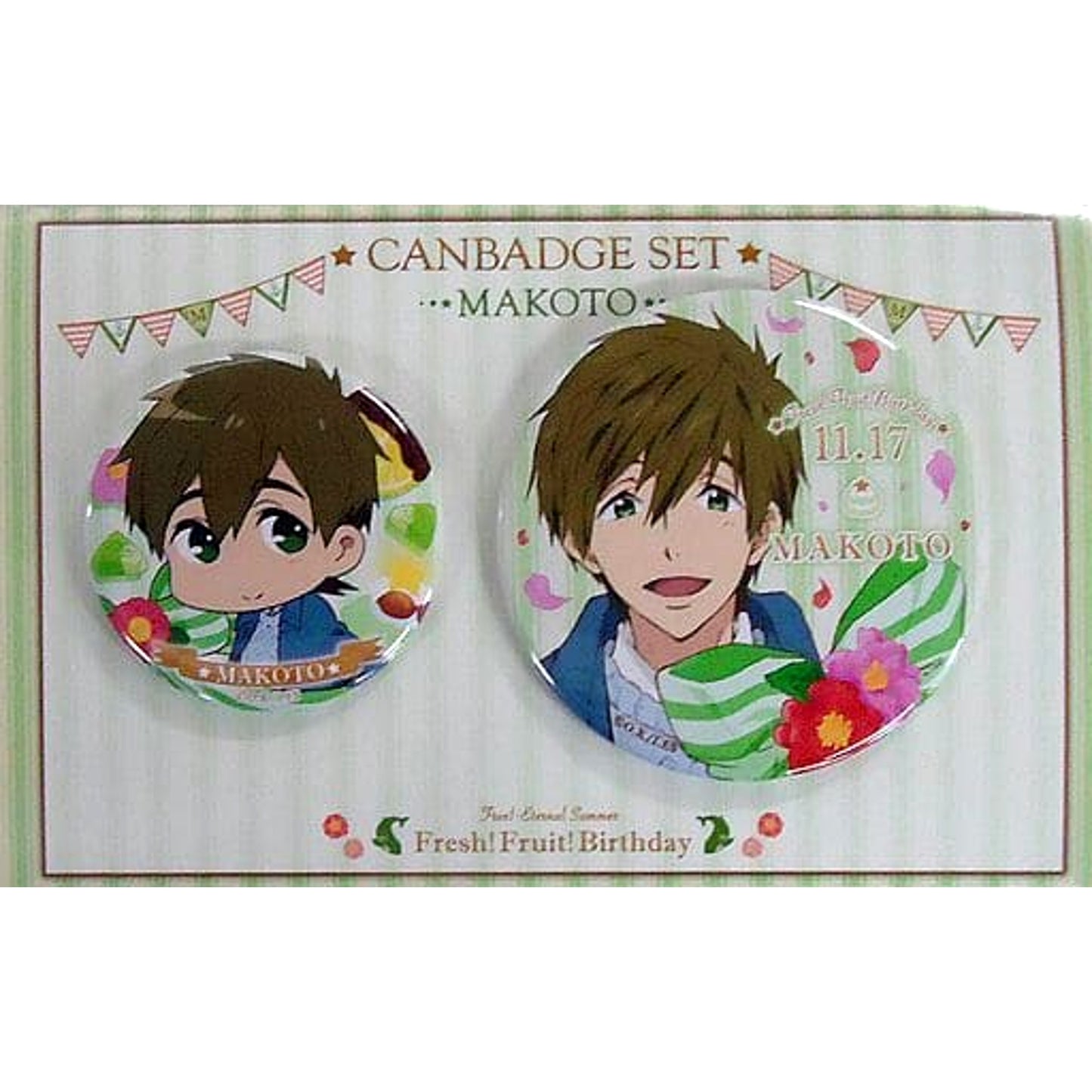Set of 2 Makoto Tachibana Free! Eternal Summer Fresh! Fruit! Birthday Buttons [USED]