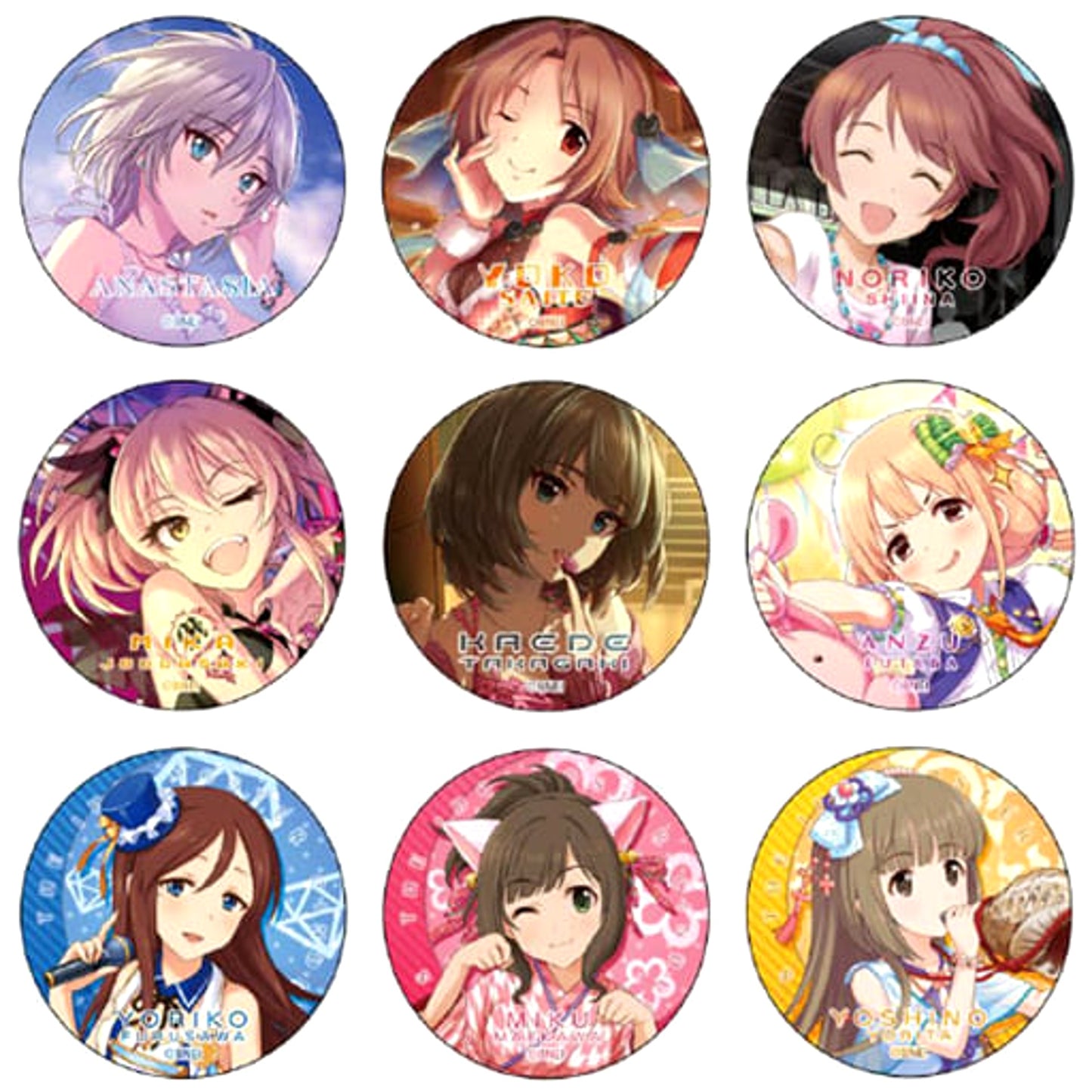 THE IDOLM@STER Cinderella Girls Anastasia & Others Character Badge Collection All 9 Types Set Buttons [USED]