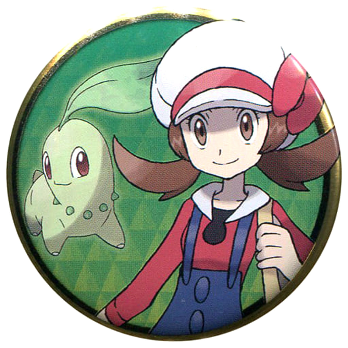 Pokemon Main Character Female Chikorita Can Badge Collection Johto Edition Pokemon Center Limited Buttons [USED]