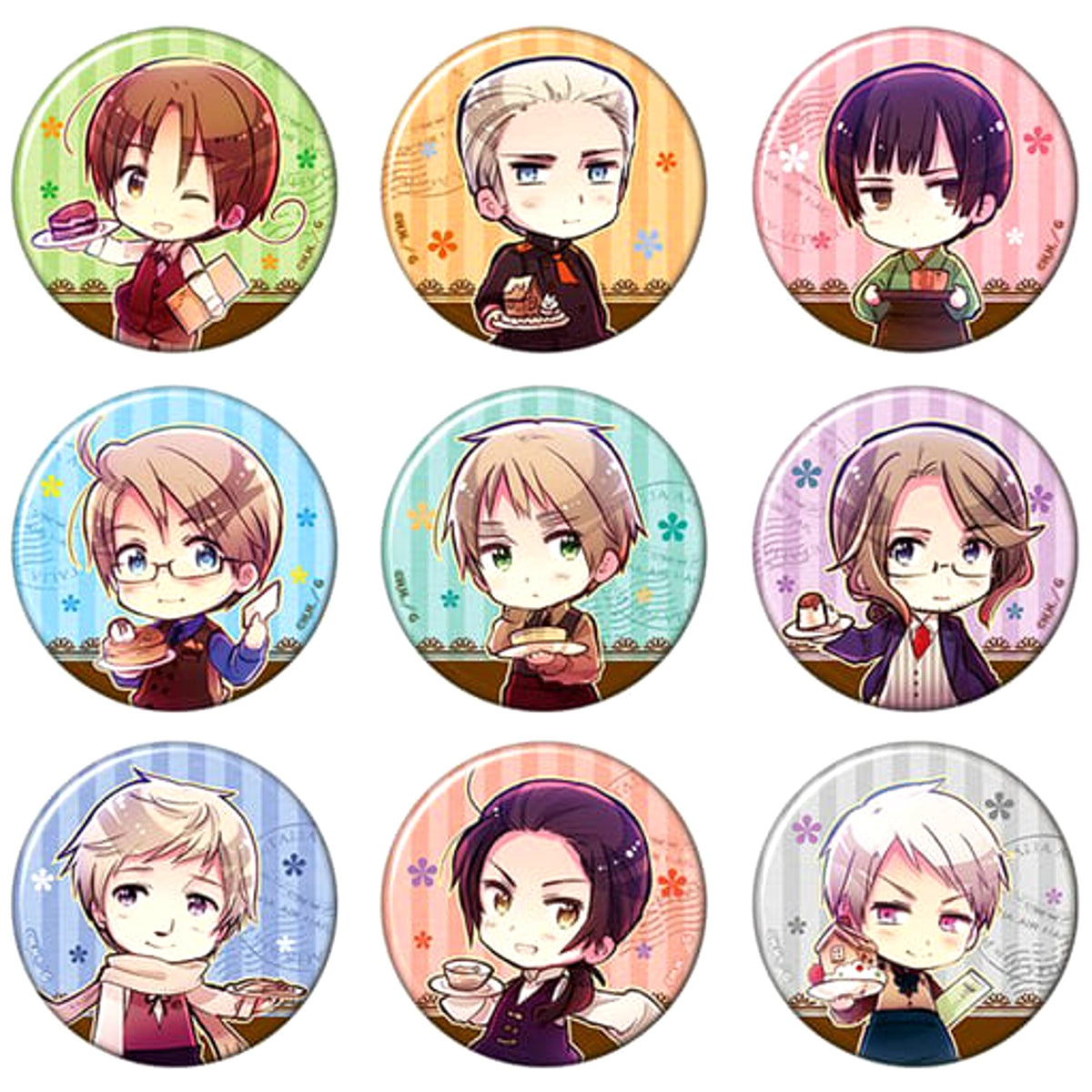 Hetalia: Axis Powers Italy & Others Trading Can Badge All 9 Types Set Buttons [USED]