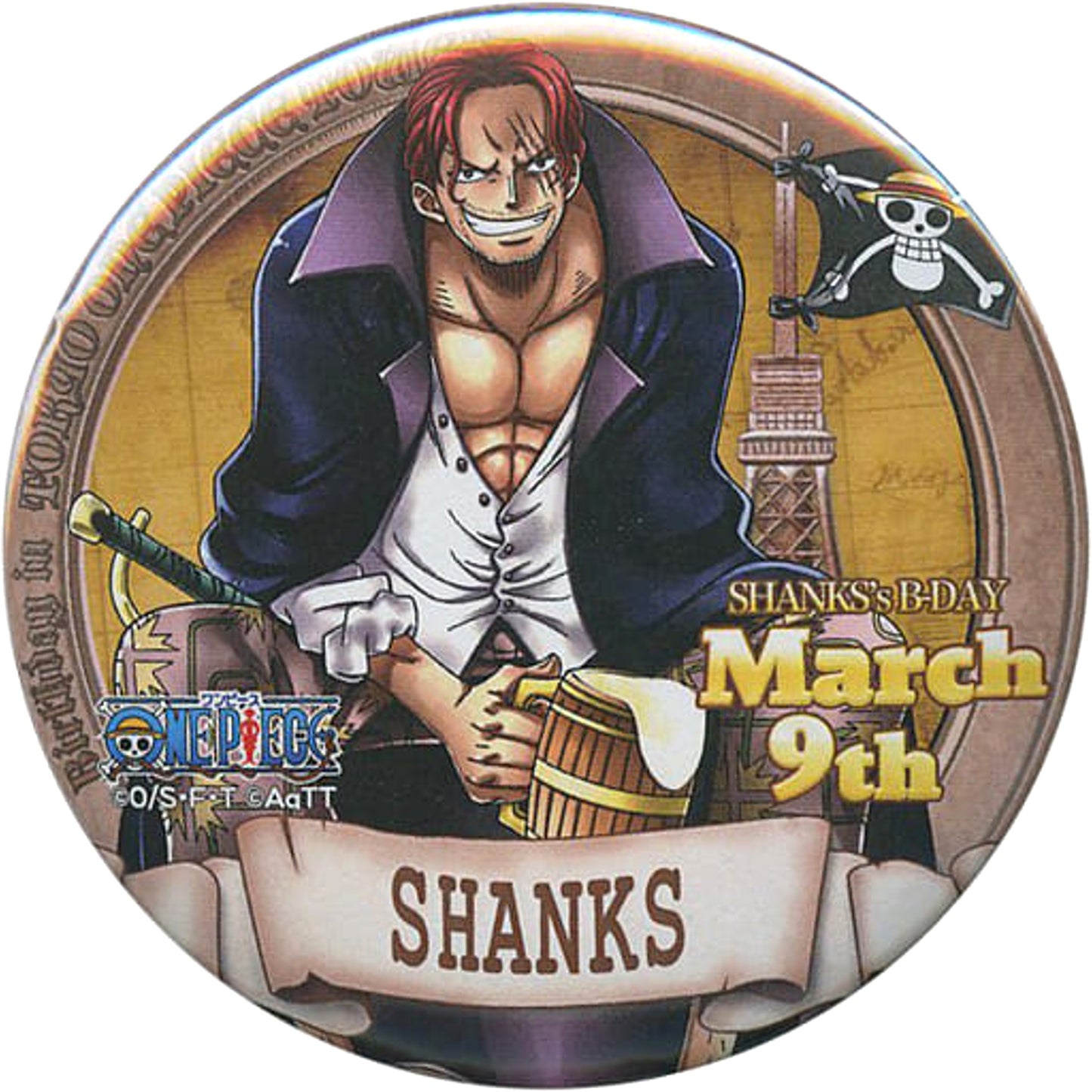 One Piece Shanks Birthday Can Badge Tokyo One Piece Tower Mugiwara Store Limited Buttons [USED]