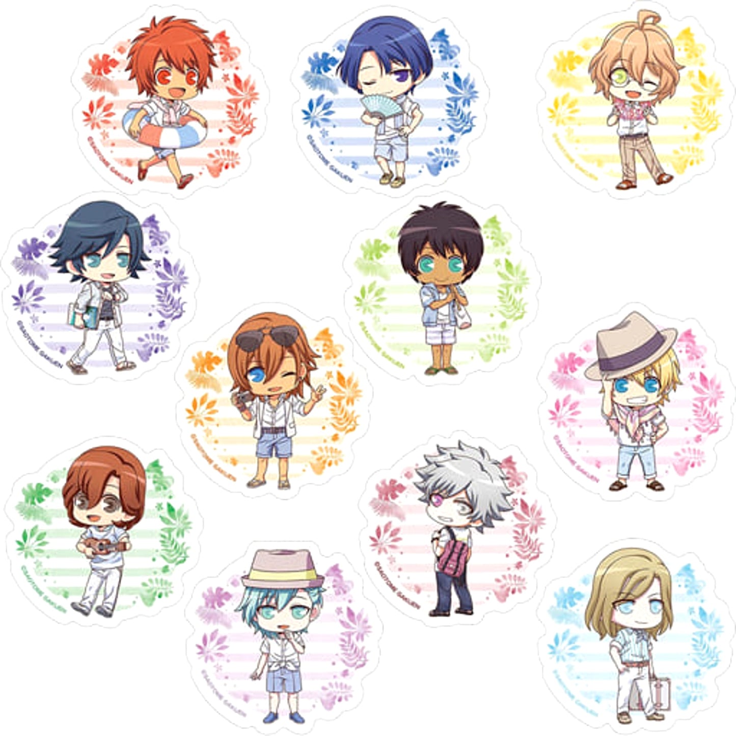 Uta no Prince Sama Otoya Ittoki & Others Trading Acrylic Badge Happy Summer Chibi Chara Ver. All 11 Types Set Buttons [USED]