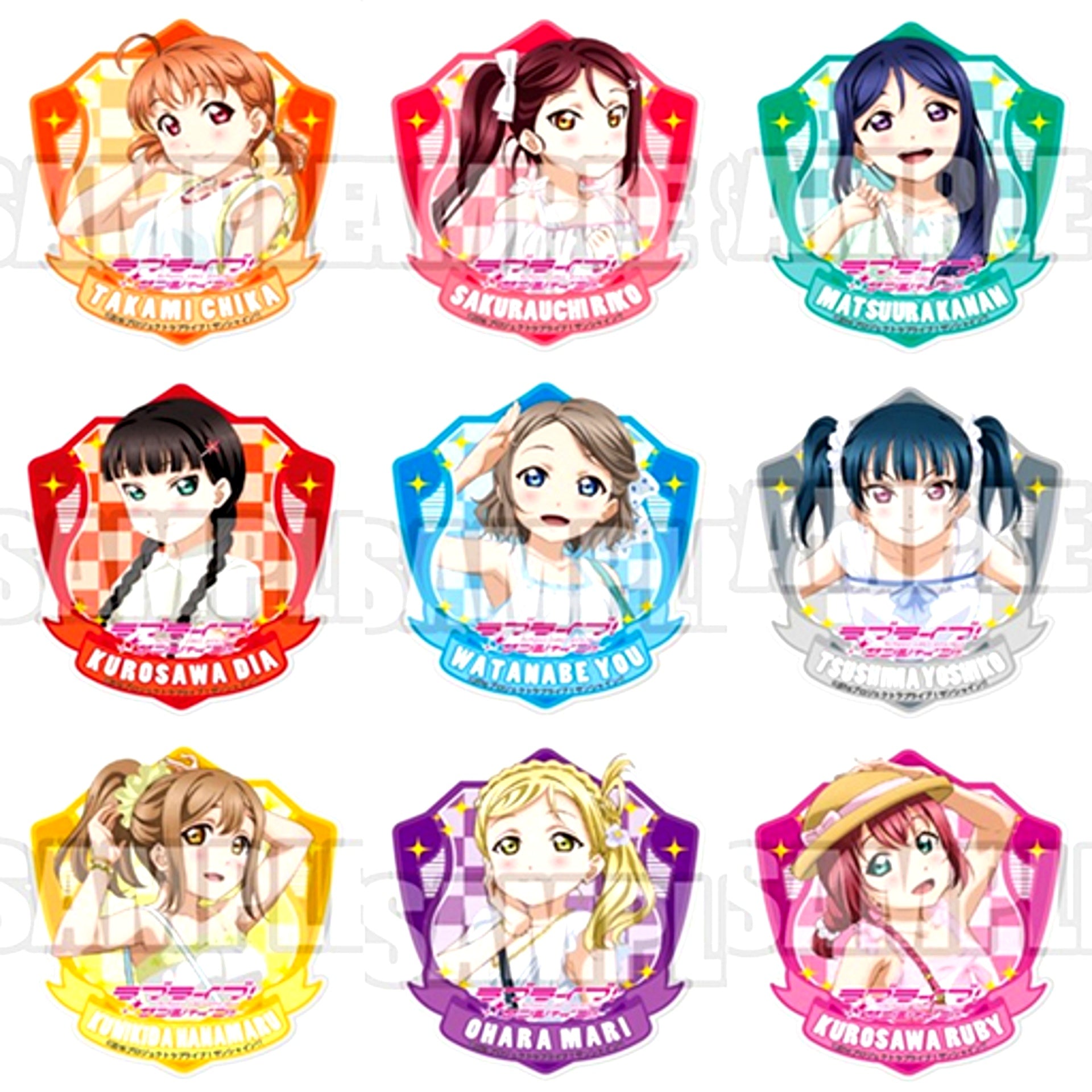 Set of 9 Love Live! Sunshine!! Trading Acrylic Badge [USED]