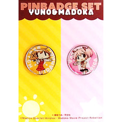 Yuno and Madoka Kaname Hidamari Sketch x Puella Magi Madoka Magica Pin Badge Set Ume Aoki Exhibition [USED]